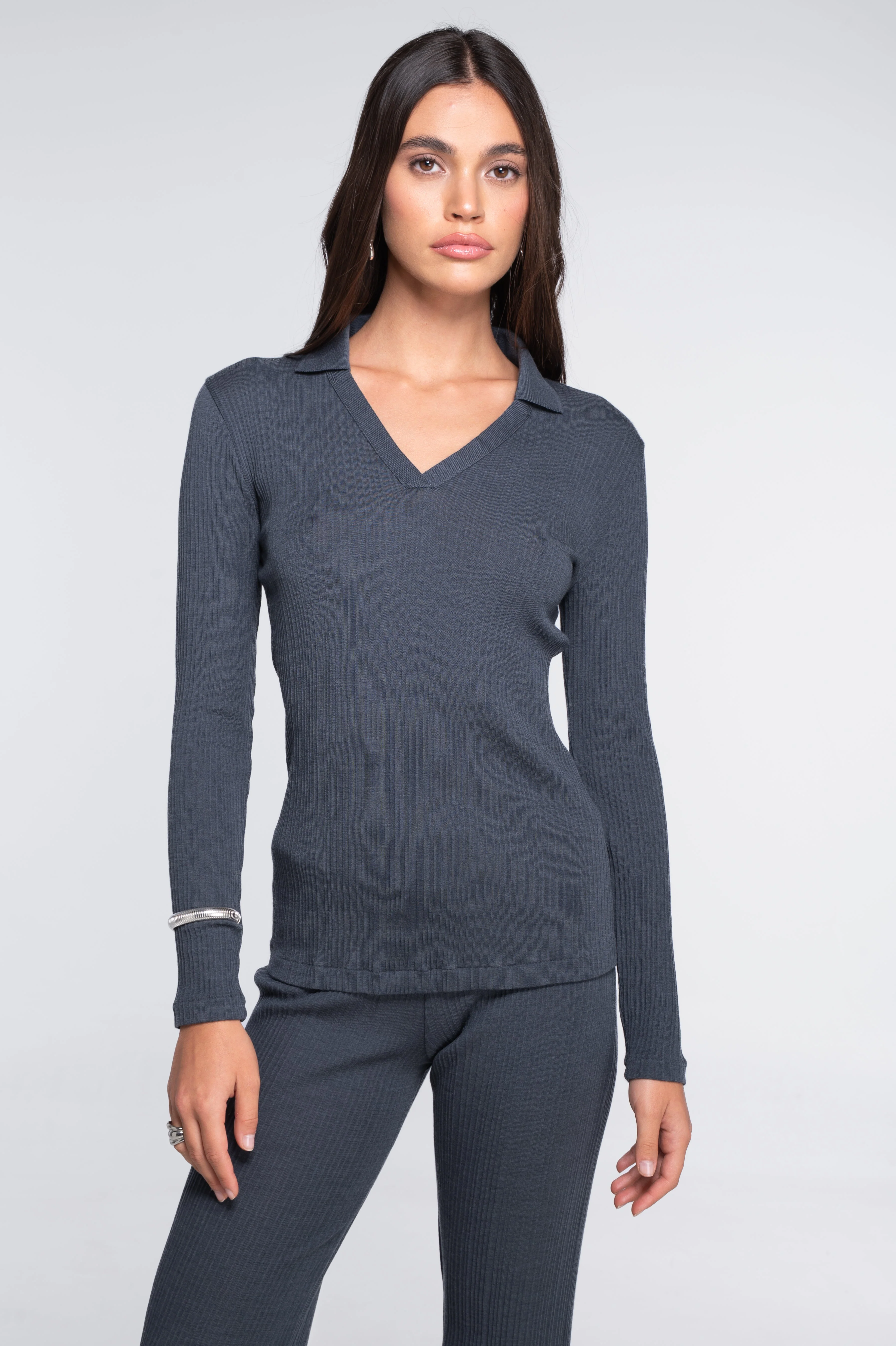 Wool and silk long sleeves polo shirt 7460 - Image 14