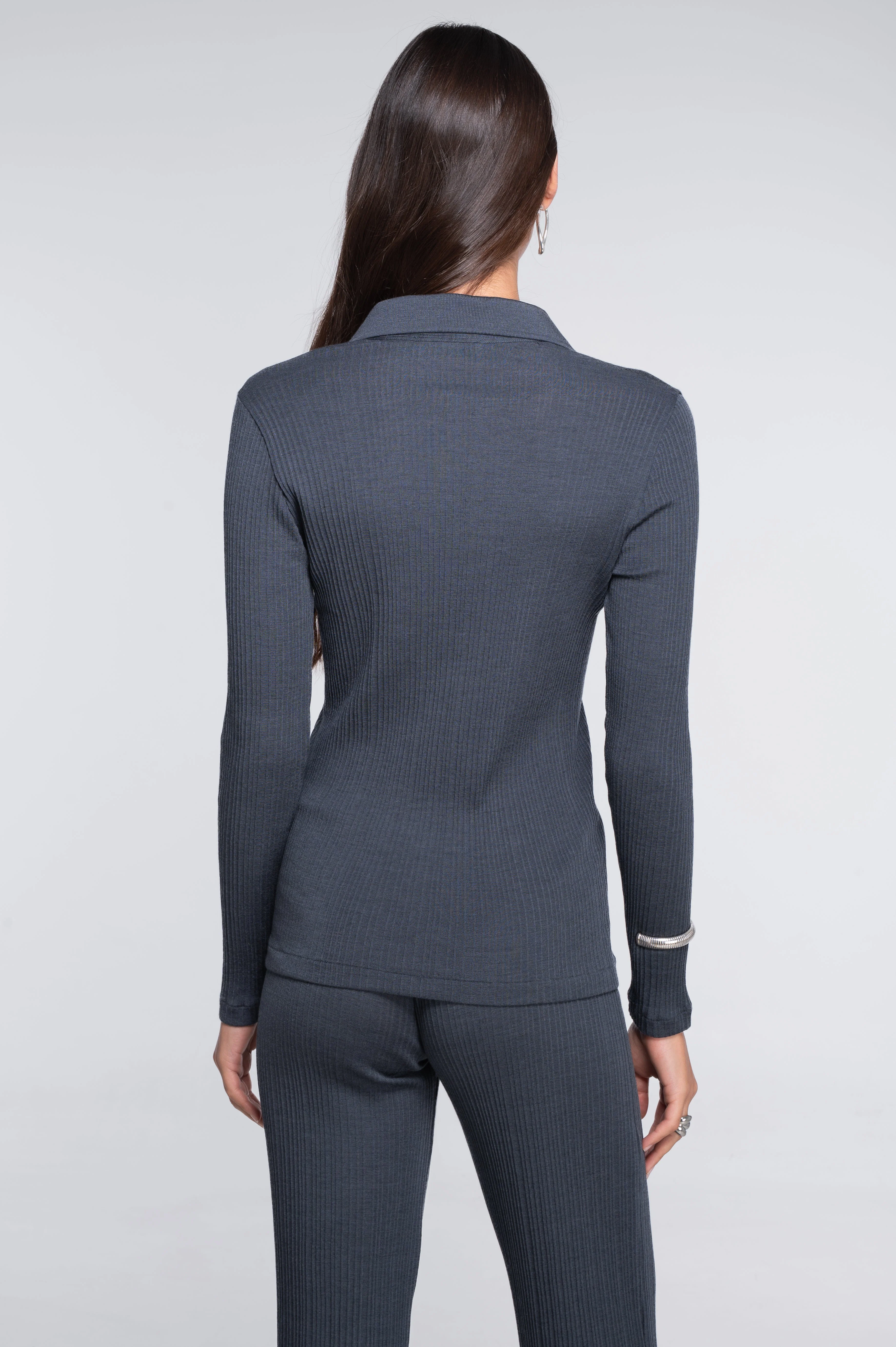 Wool and silk long sleeves polo shirt 7460 - Image 16