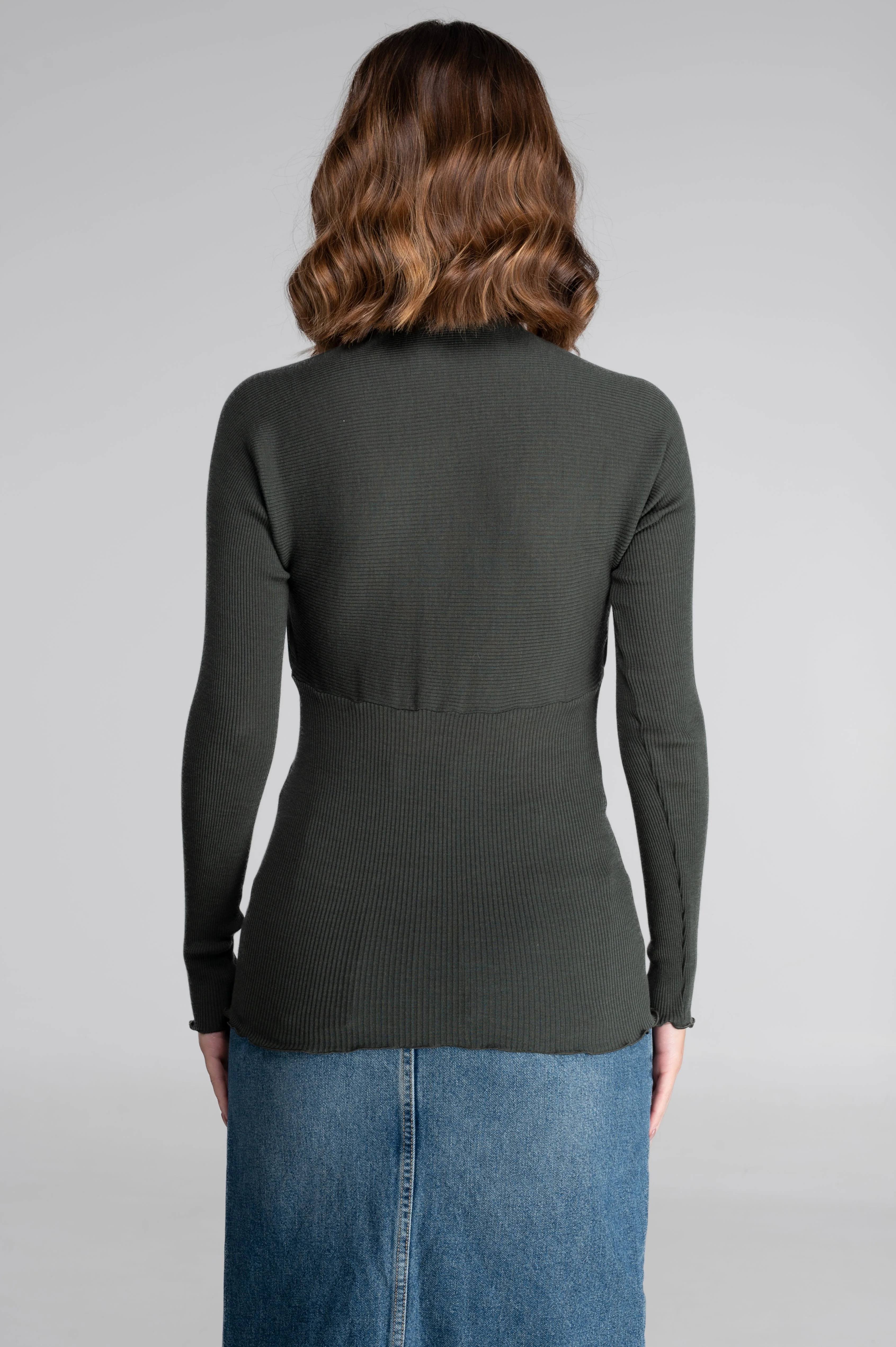 Wool and silk long sleeves round neck shirt with cut-outs 7471 - Image 8