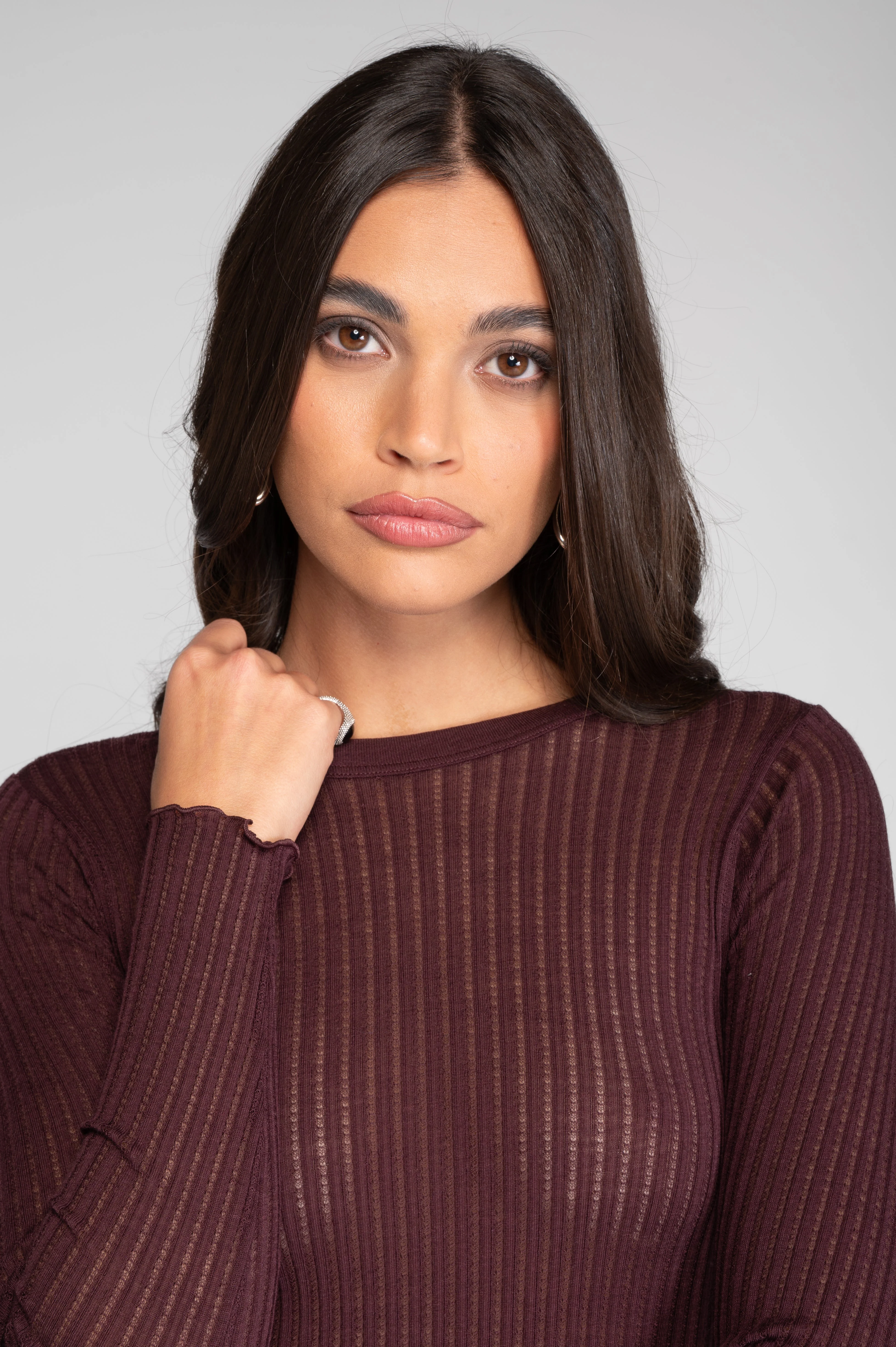 Long sleeves round neck shirt in ajouré wool and silk 7496 - Image 2