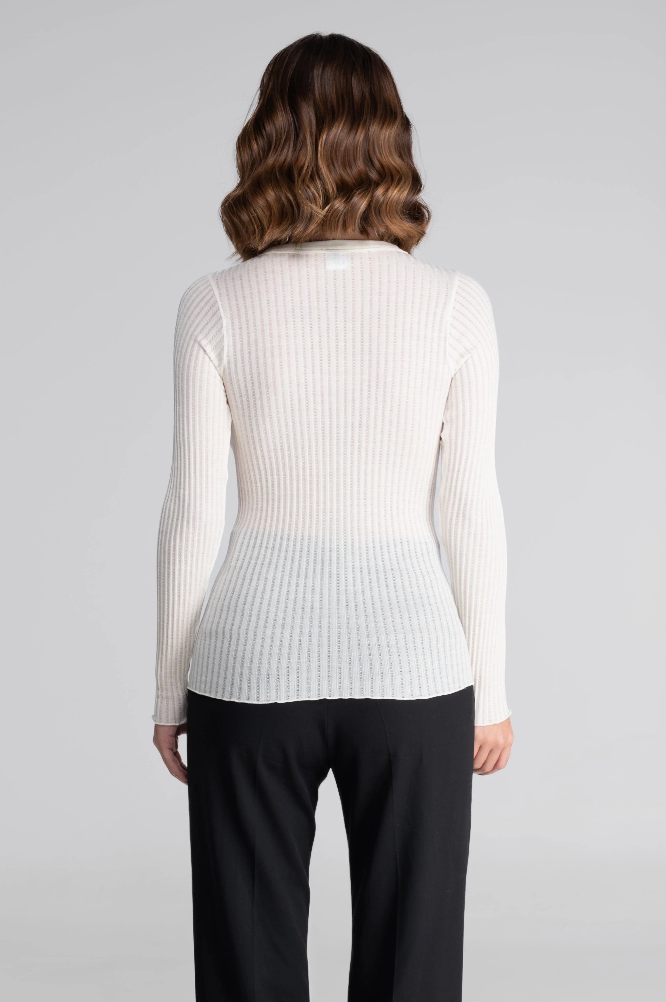 Long sleeves round neck shirt in ajouré wool and silk 7496 - Image 25