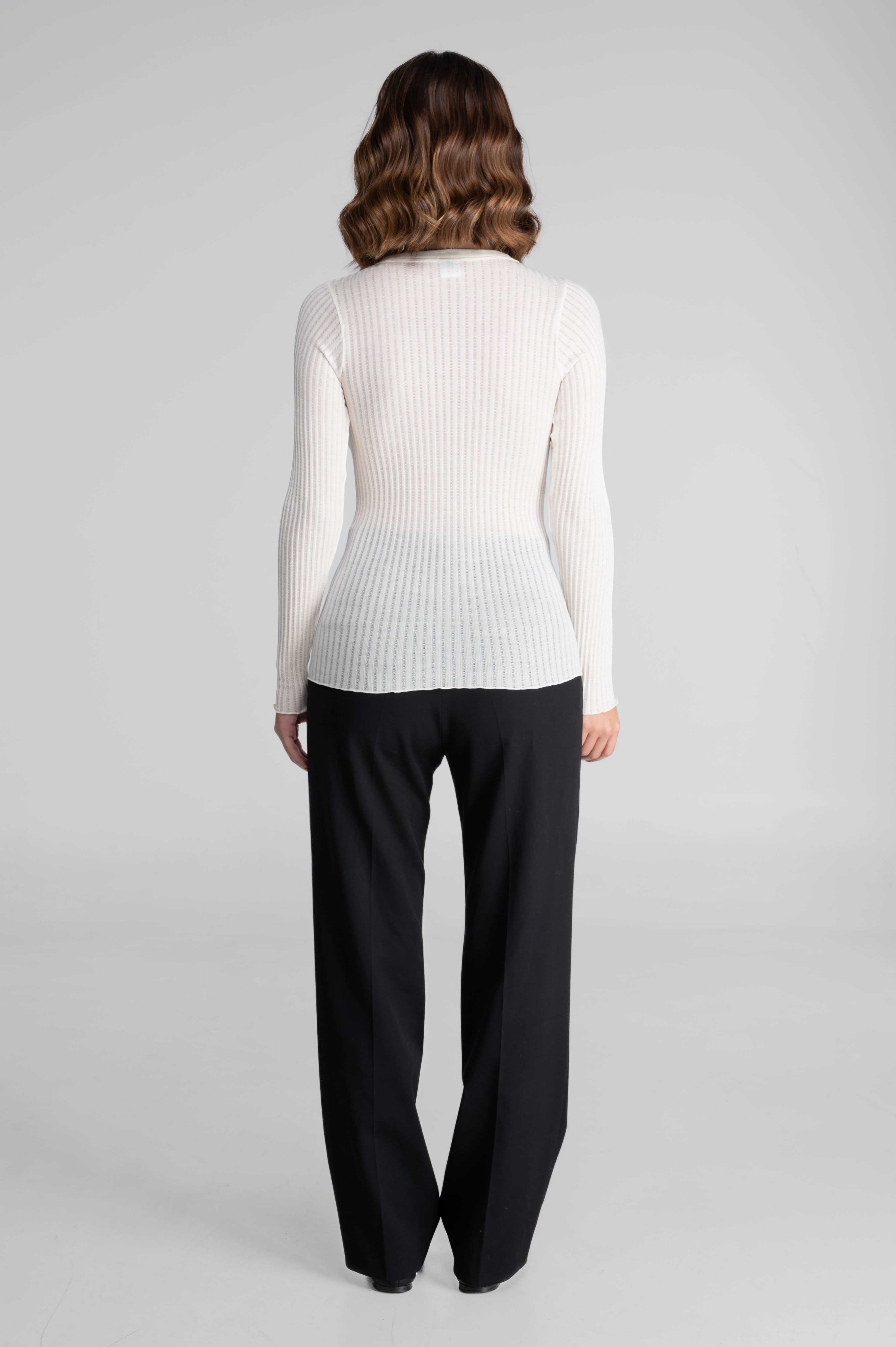 Long sleeves round neck shirt in ajouré wool and silk 7496 - Image 28