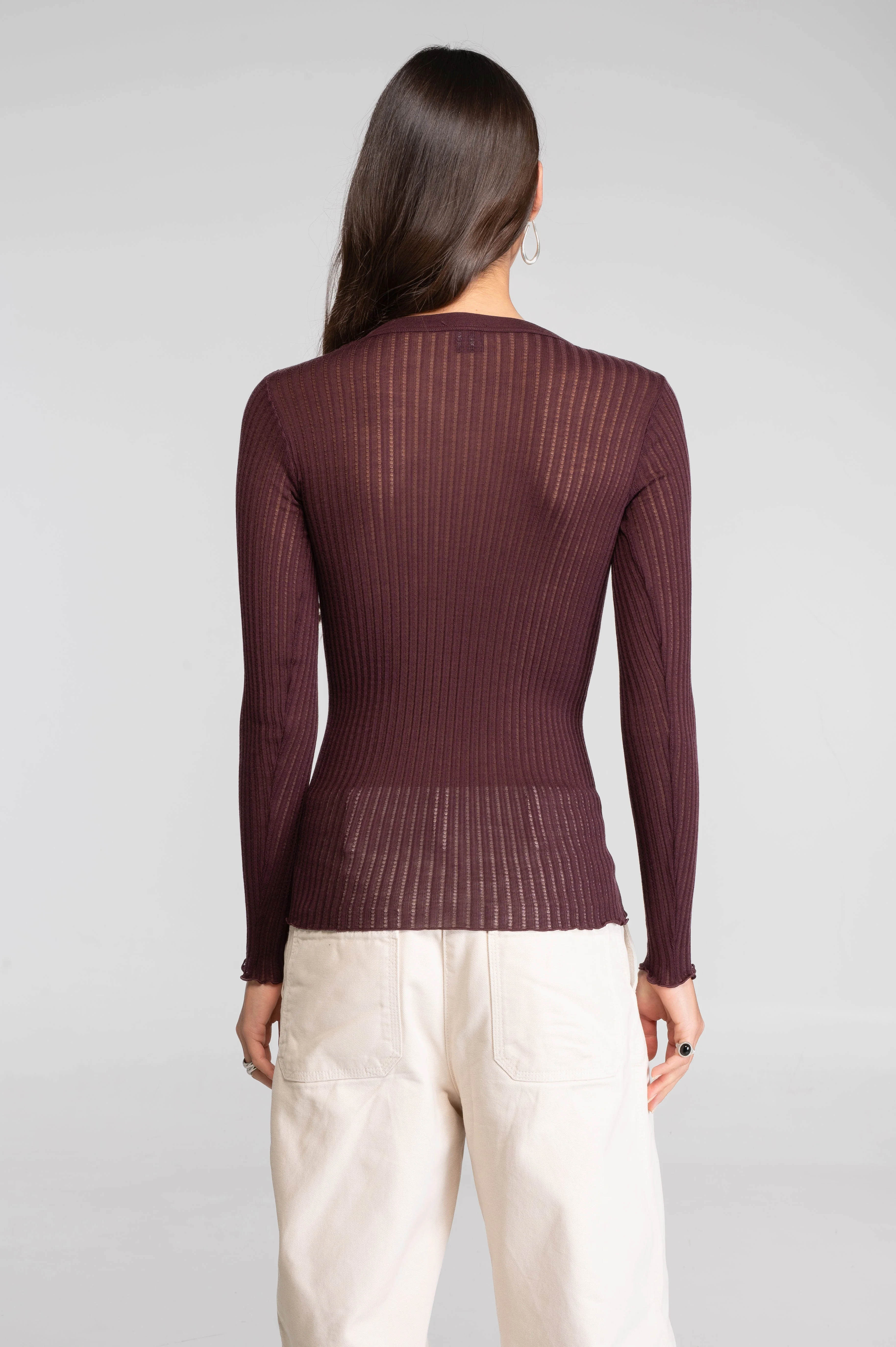Long sleeves round neck shirt in ajouré wool and silk 7496 - Image 3