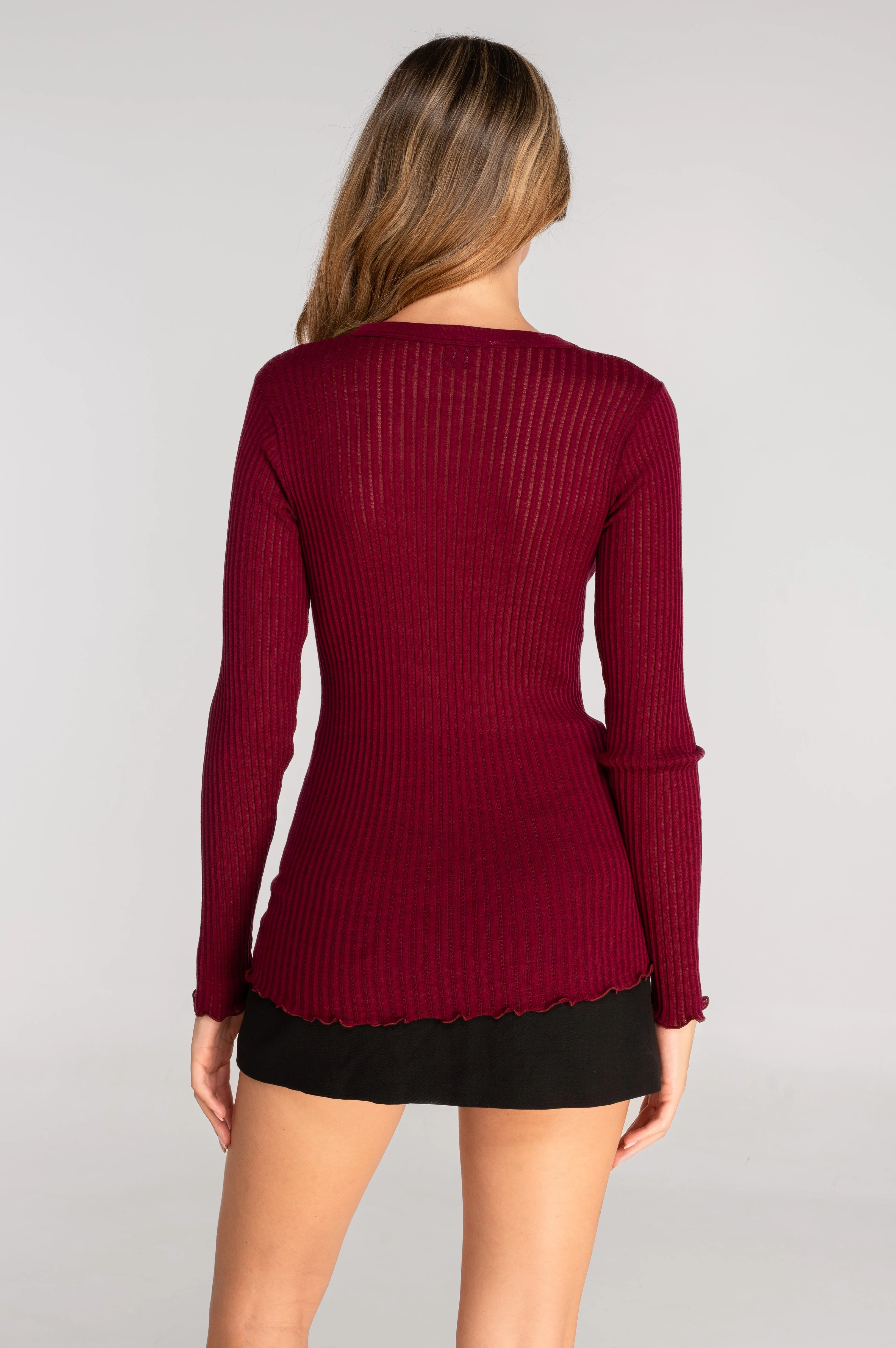 Long sleeves round neck shirt in ajouré wool and silk 7496 - Image 30