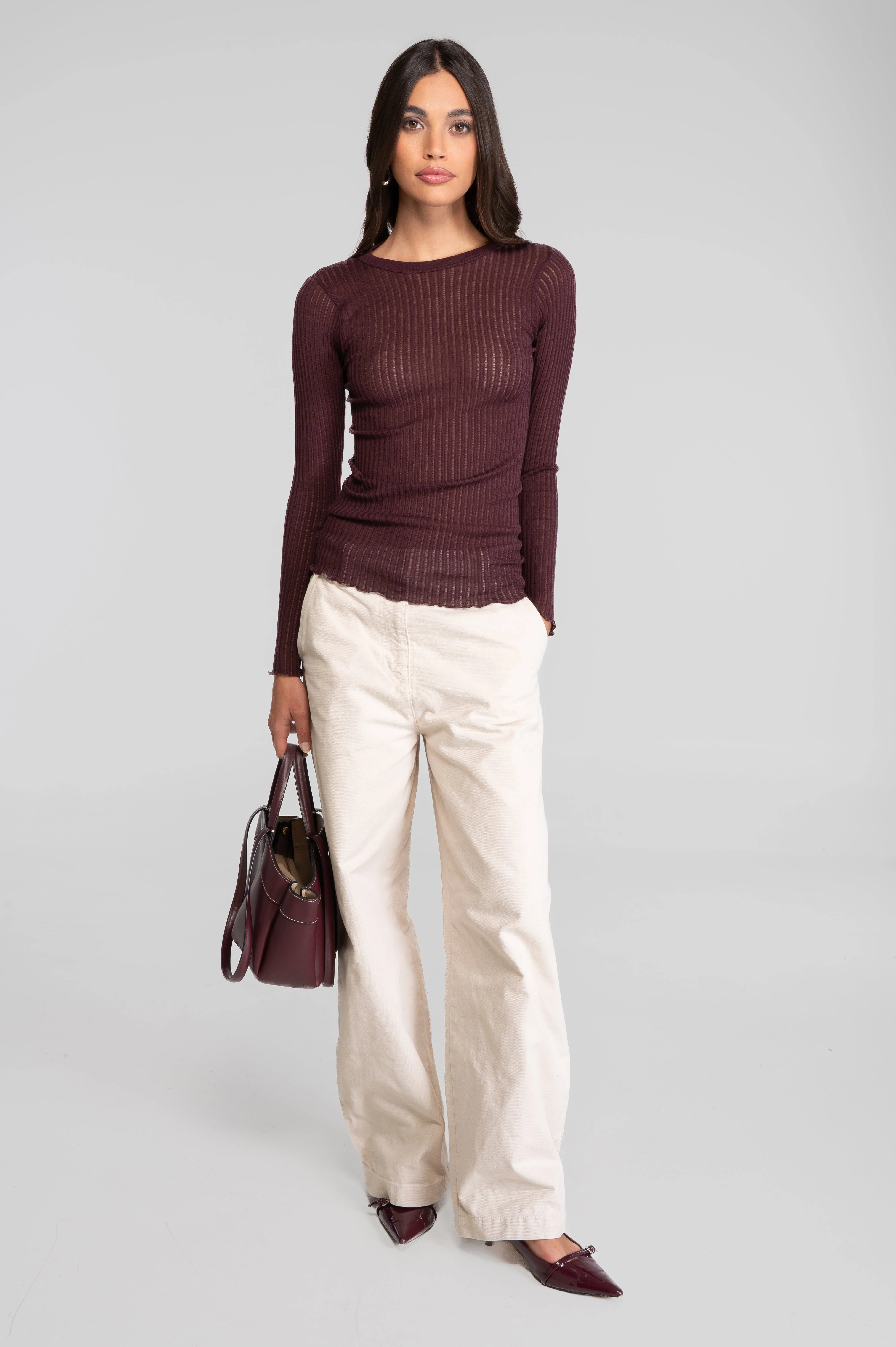 Long sleeves round neck shirt in ajouré wool and silk 7496 - Image 4
