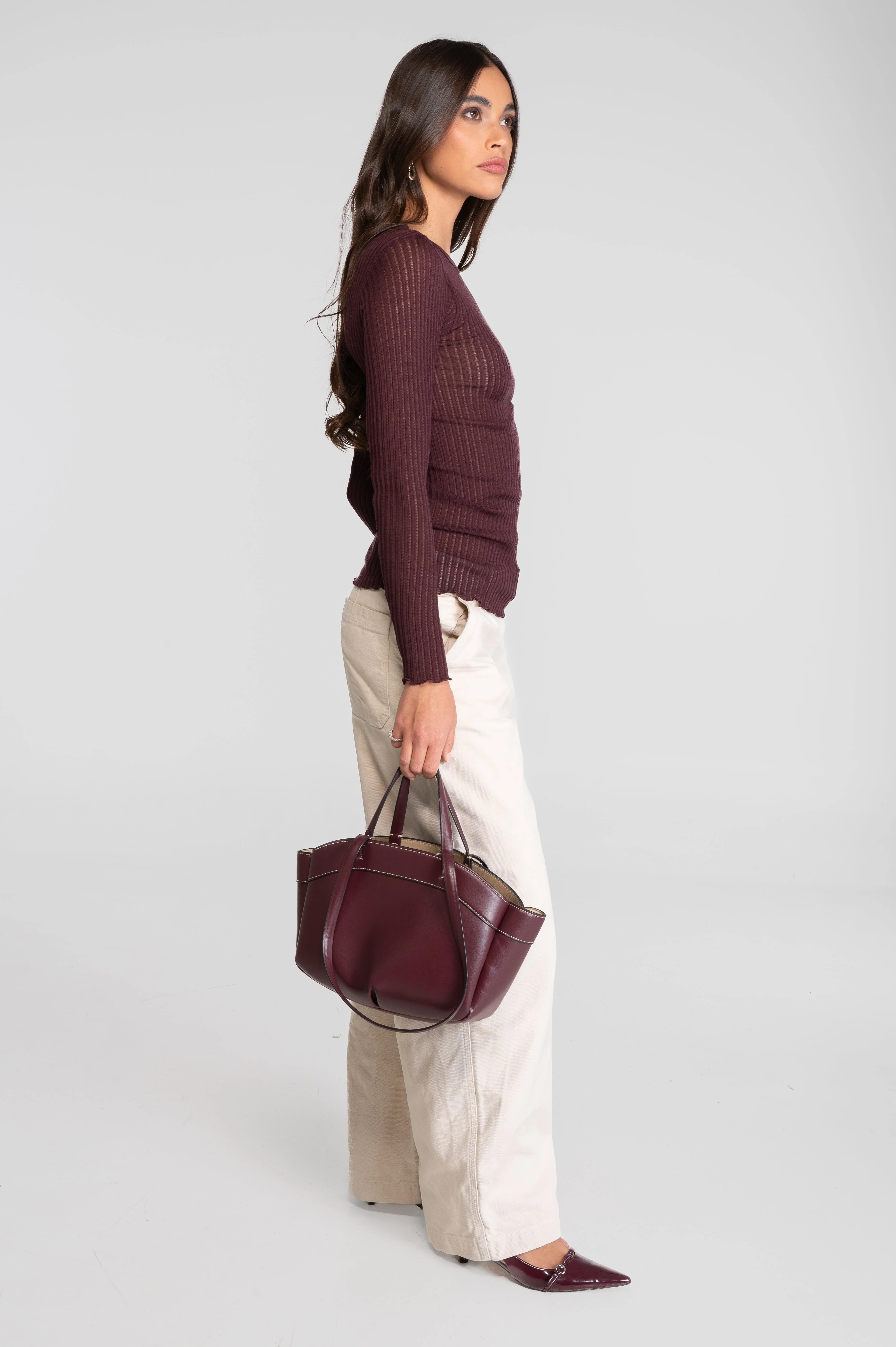 Long sleeves round neck shirt in ajouré wool and silk 7496 - Image 5