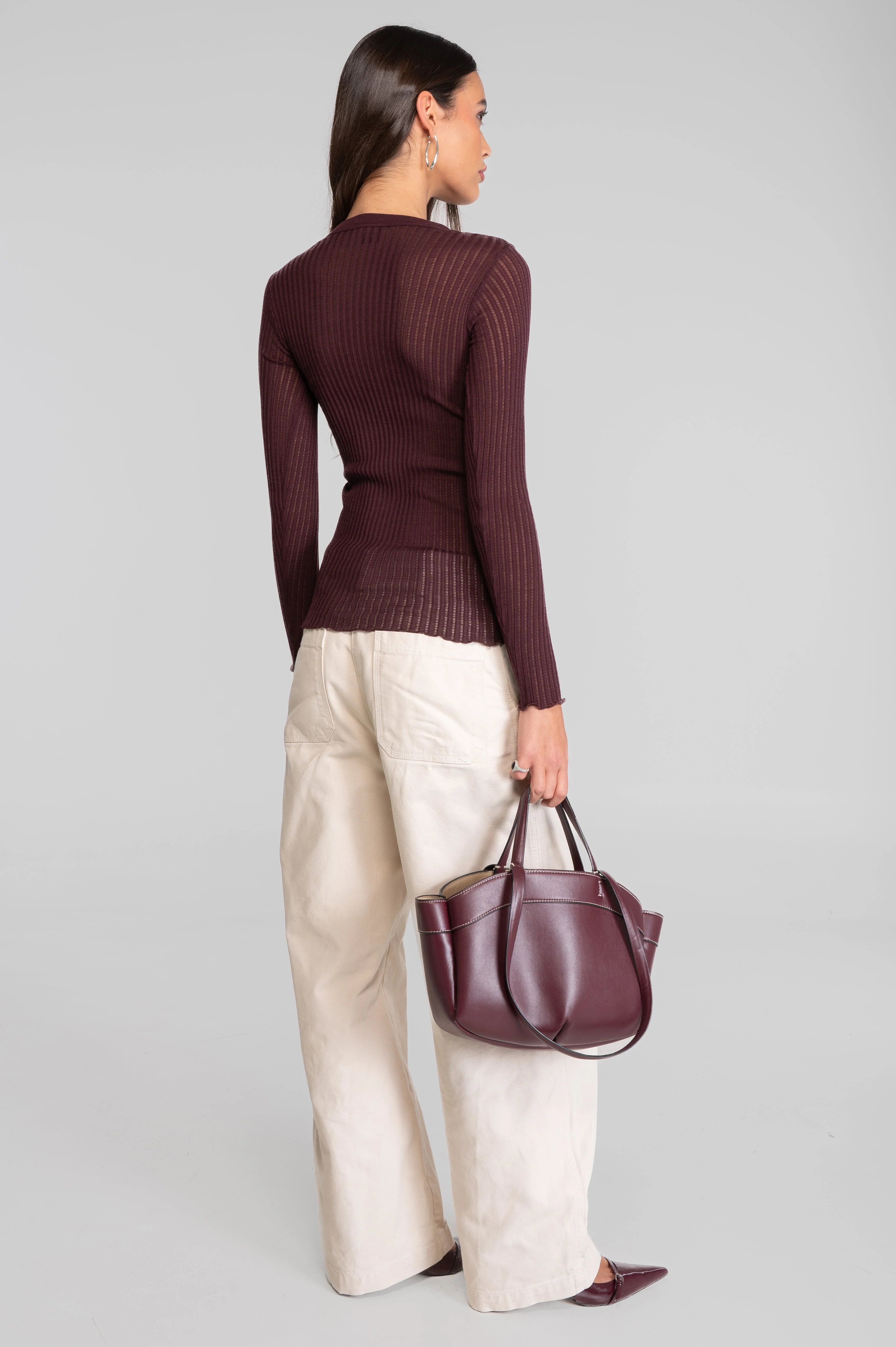 Long sleeves round neck shirt in ajouré wool and silk 7496 - Image 6