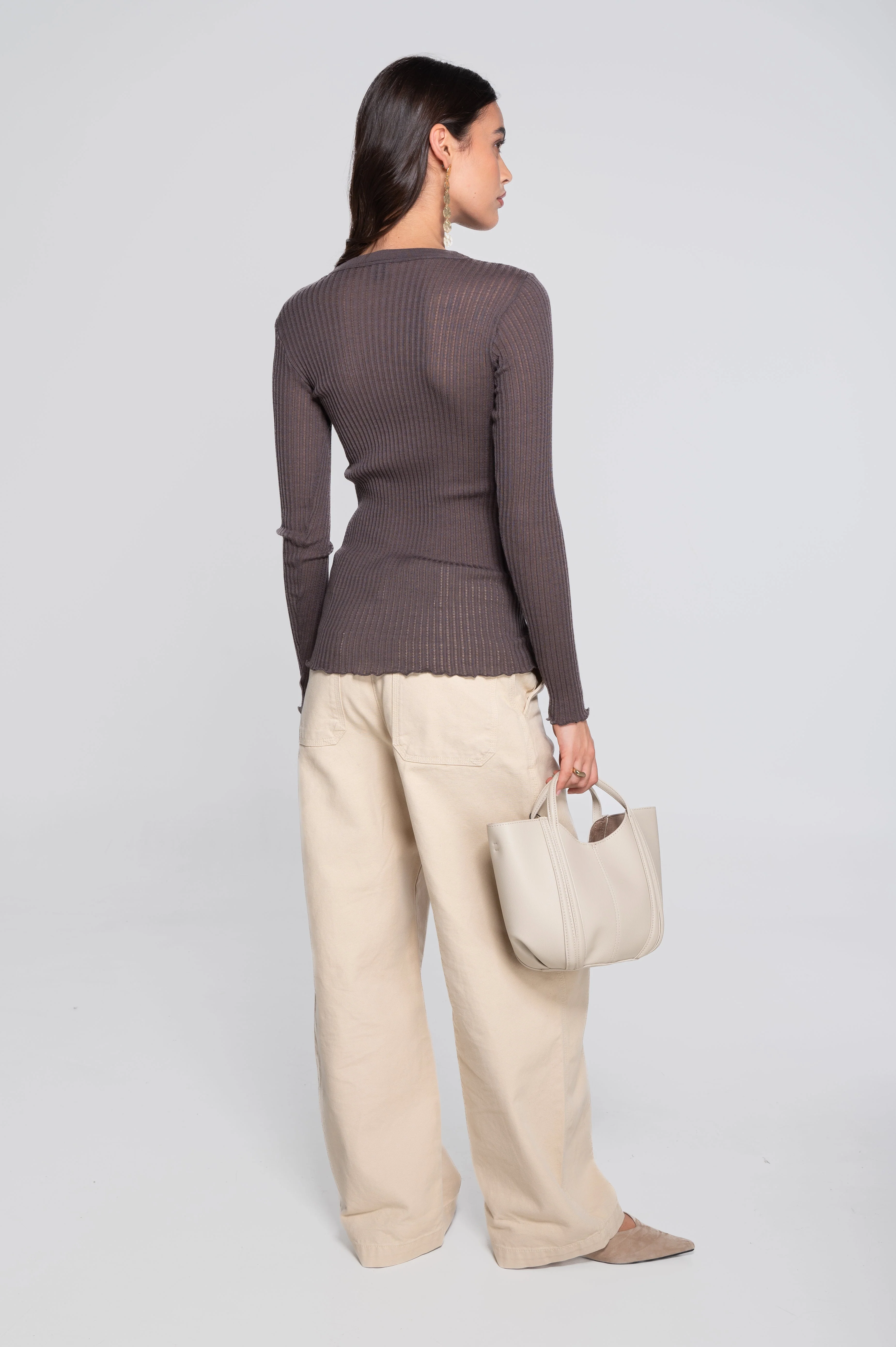 Long sleeves round neck shirt in ajouré wool and silk 7496 - Image 8