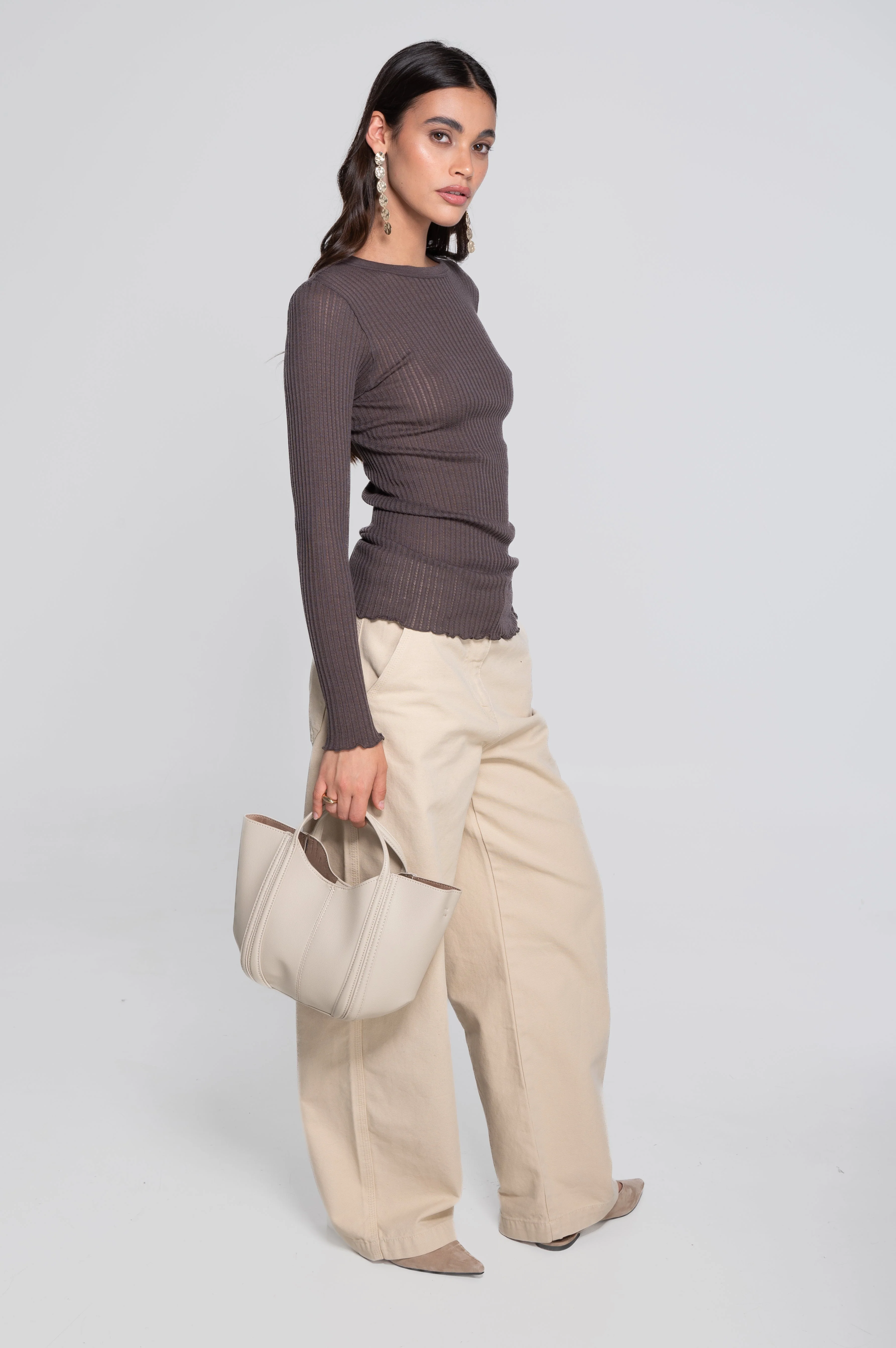 Long sleeves round neck shirt in ajouré wool and silk 7496 - Image 9