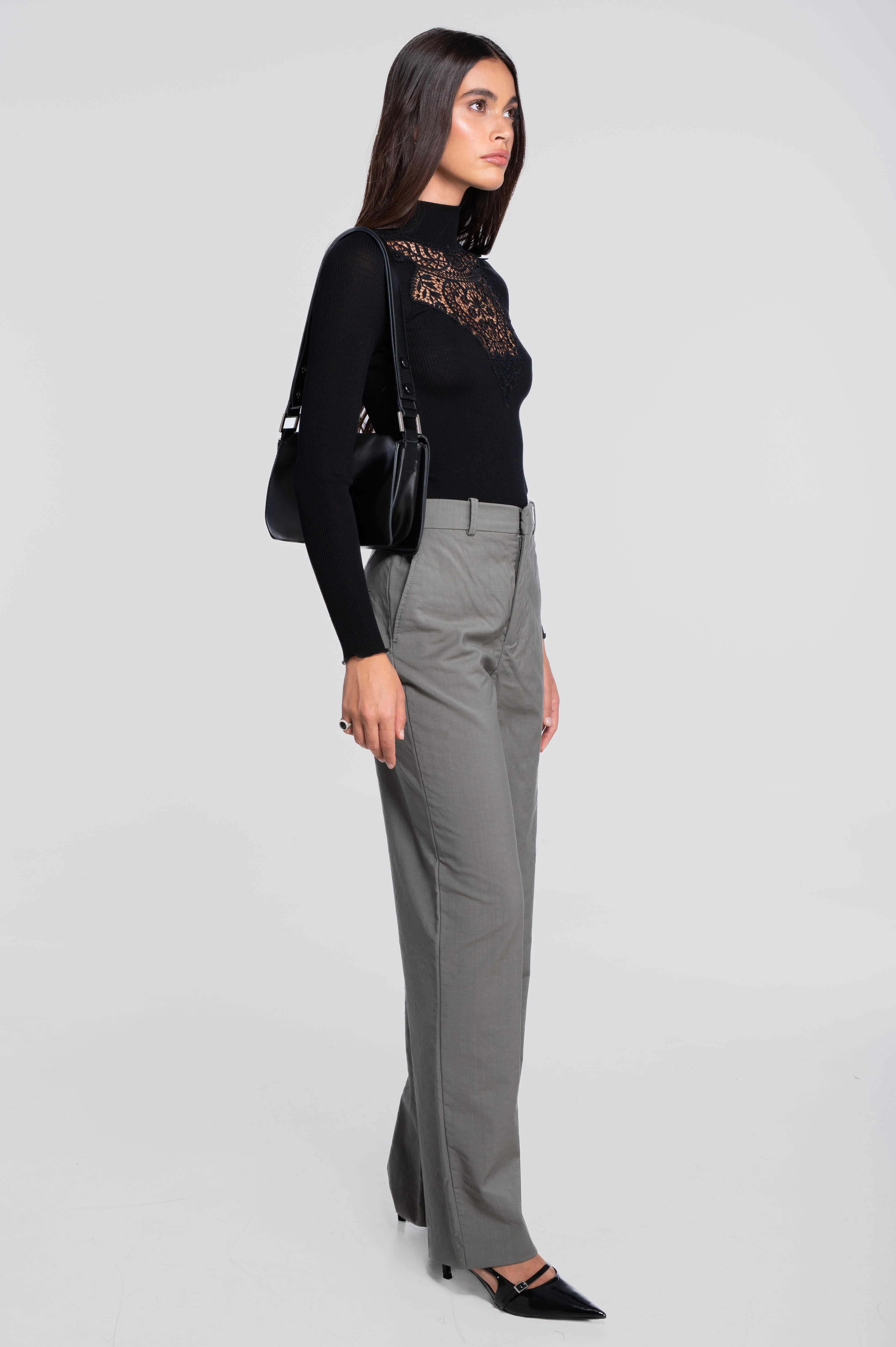 Long sleeves mock neck shirt with vintage macramé motif 7608 - Image 5