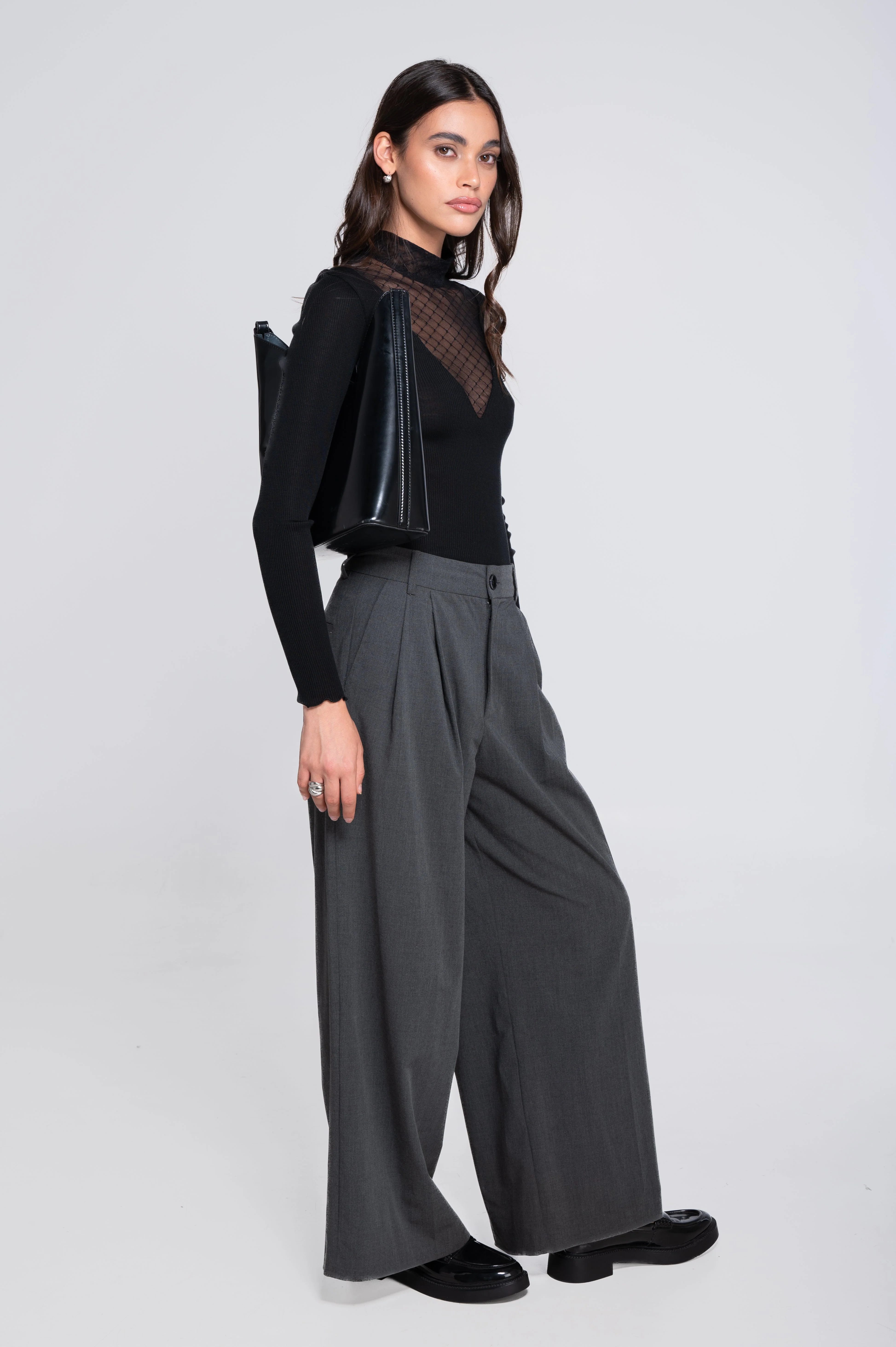 Wool and silk long sleeves mock neck shirt with diamond jacquard laize 7620 - Image 12