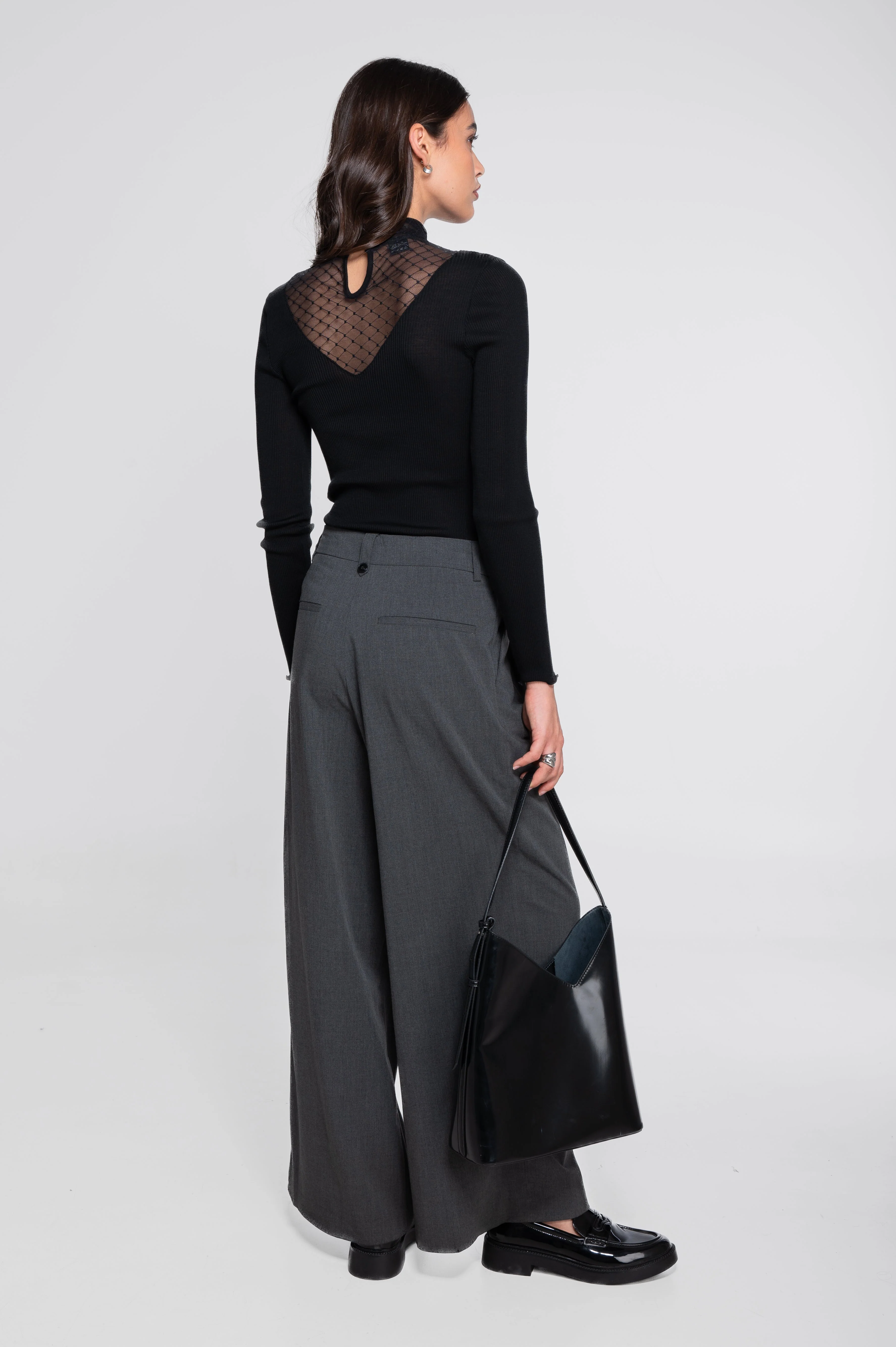 Wool and silk long sleeves mock neck shirt with diamond jacquard laize 7620 - Image 13