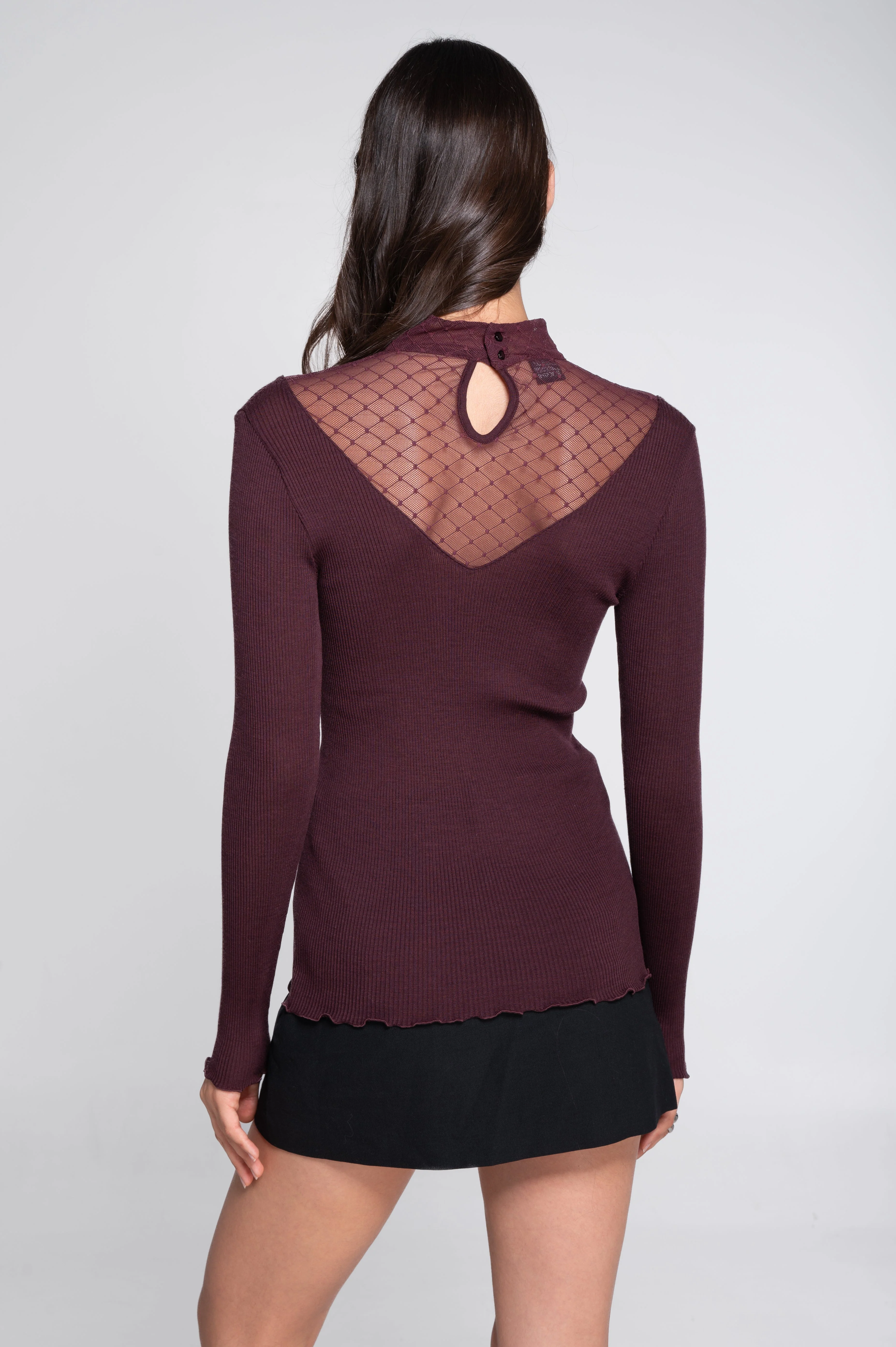 Wool and silk long sleeves mock neck shirt with diamond jacquard laize 7620 - Image 5