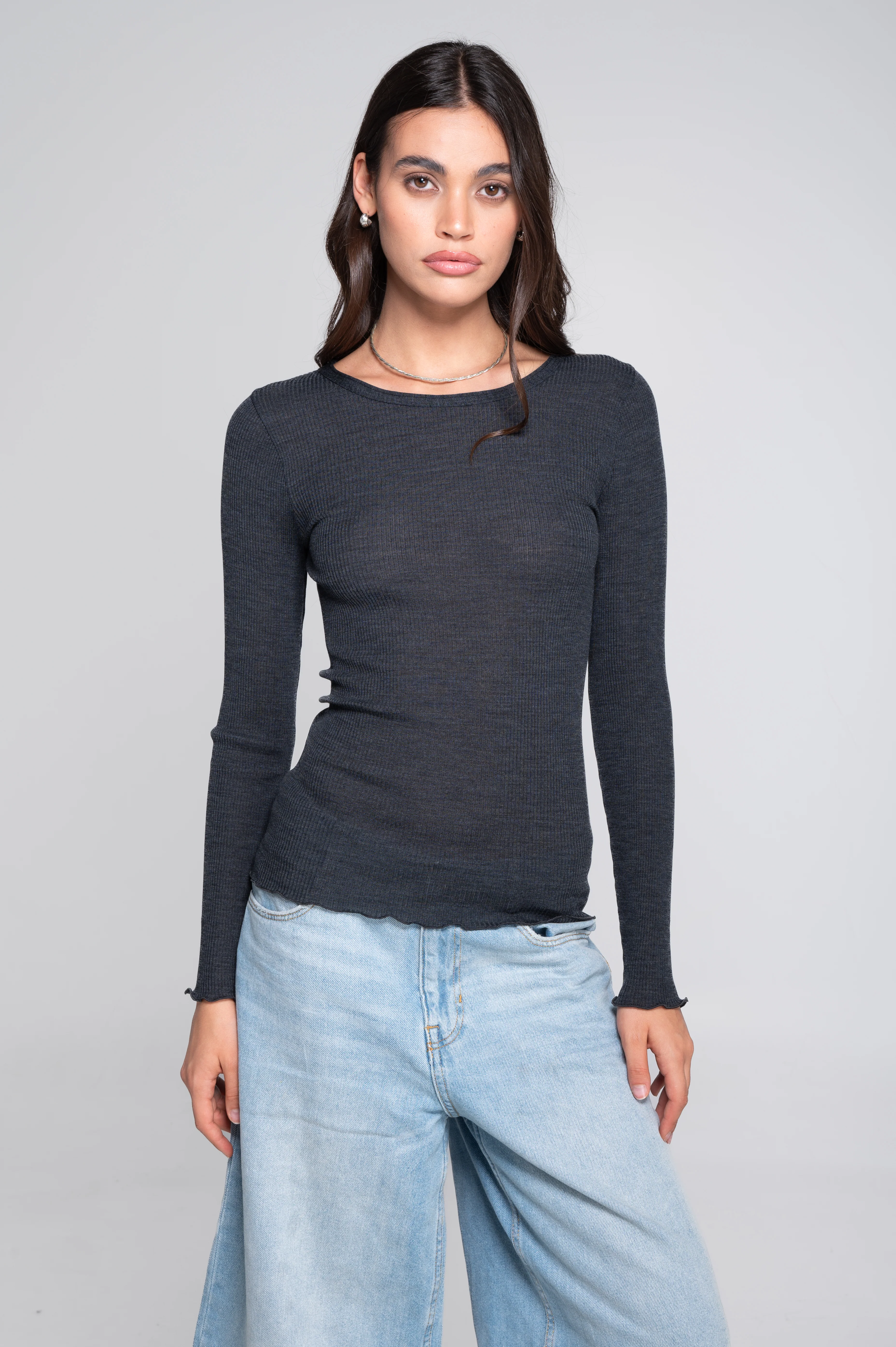 Wool and silk long sleeves roundneck shirt 3446R - Image 25