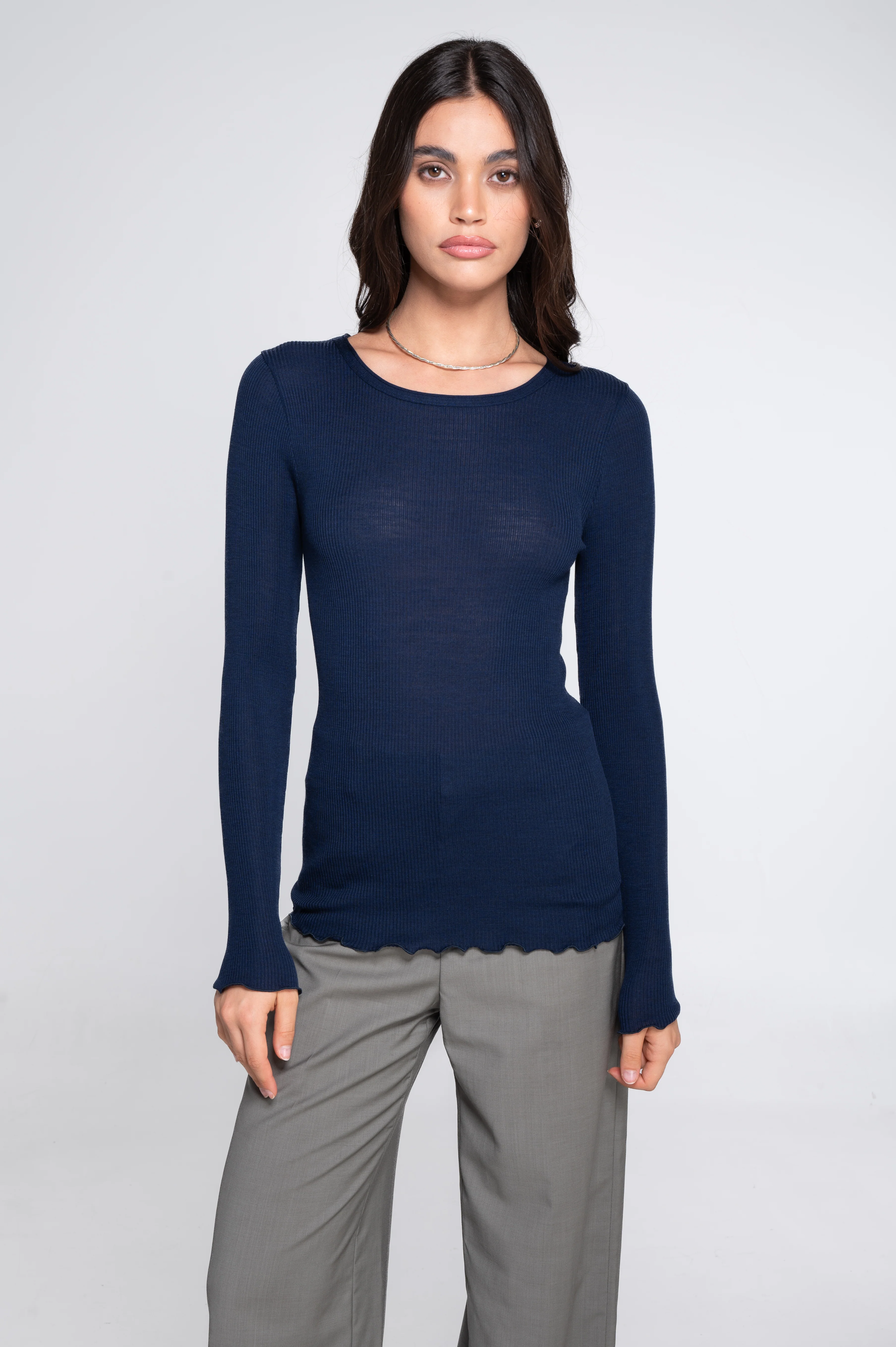 Wool and silk long sleeves roundneck shirt 3446R - Image 31