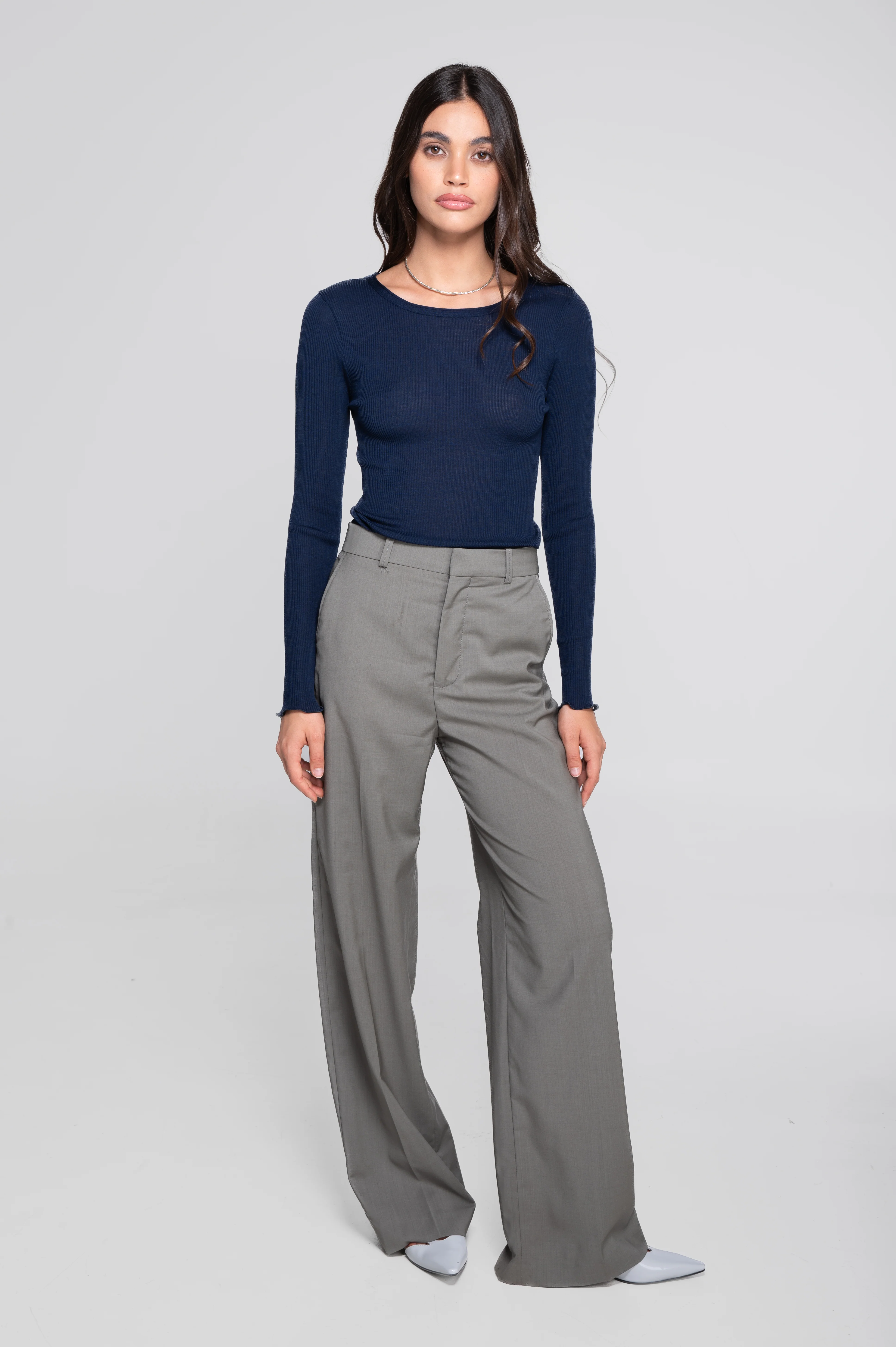 Wool and silk long sleeves roundneck shirt 3446R - Image 34