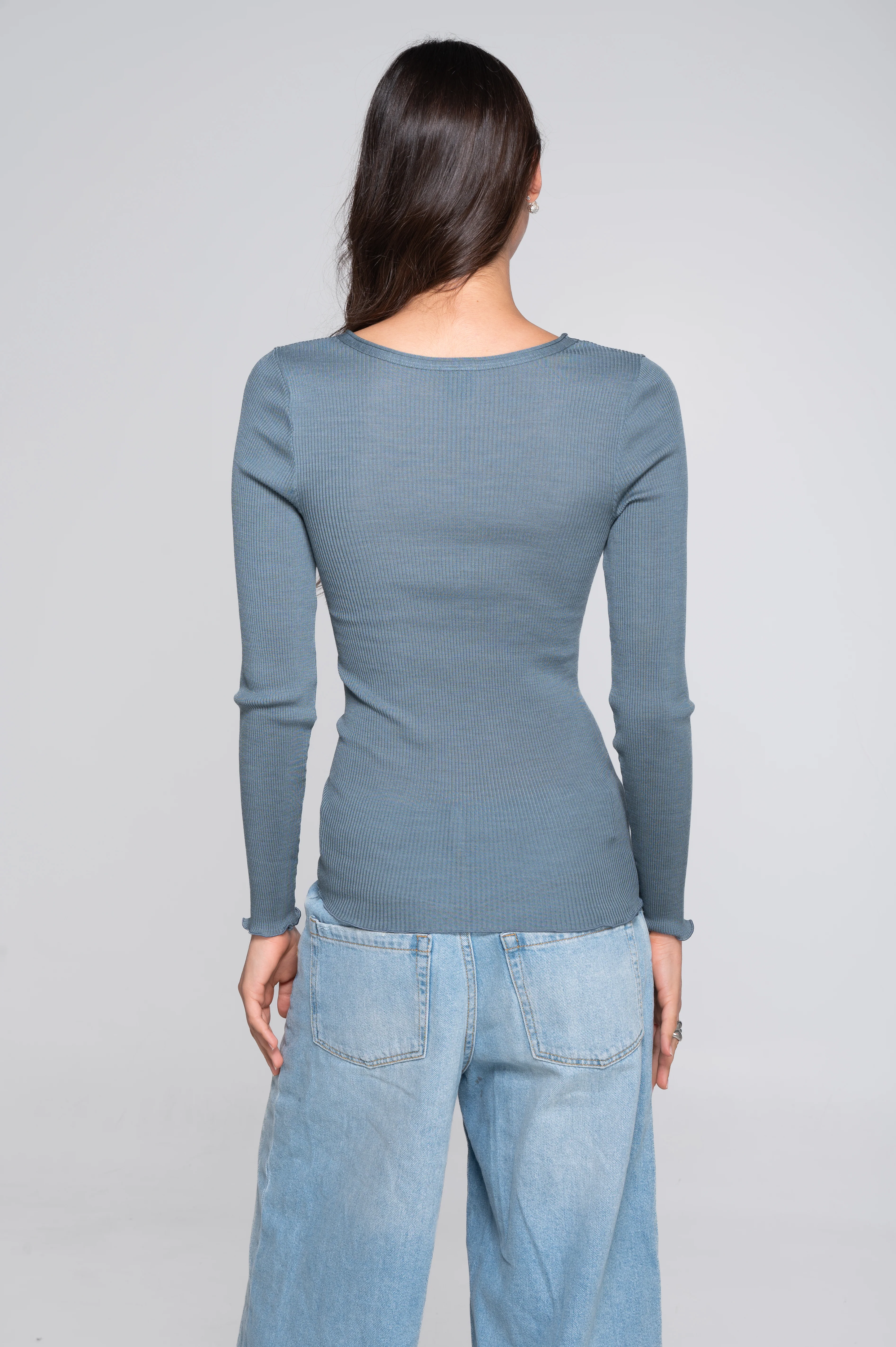 Wool and silk long sleeves roundneck shirt 3446R - Image 38
