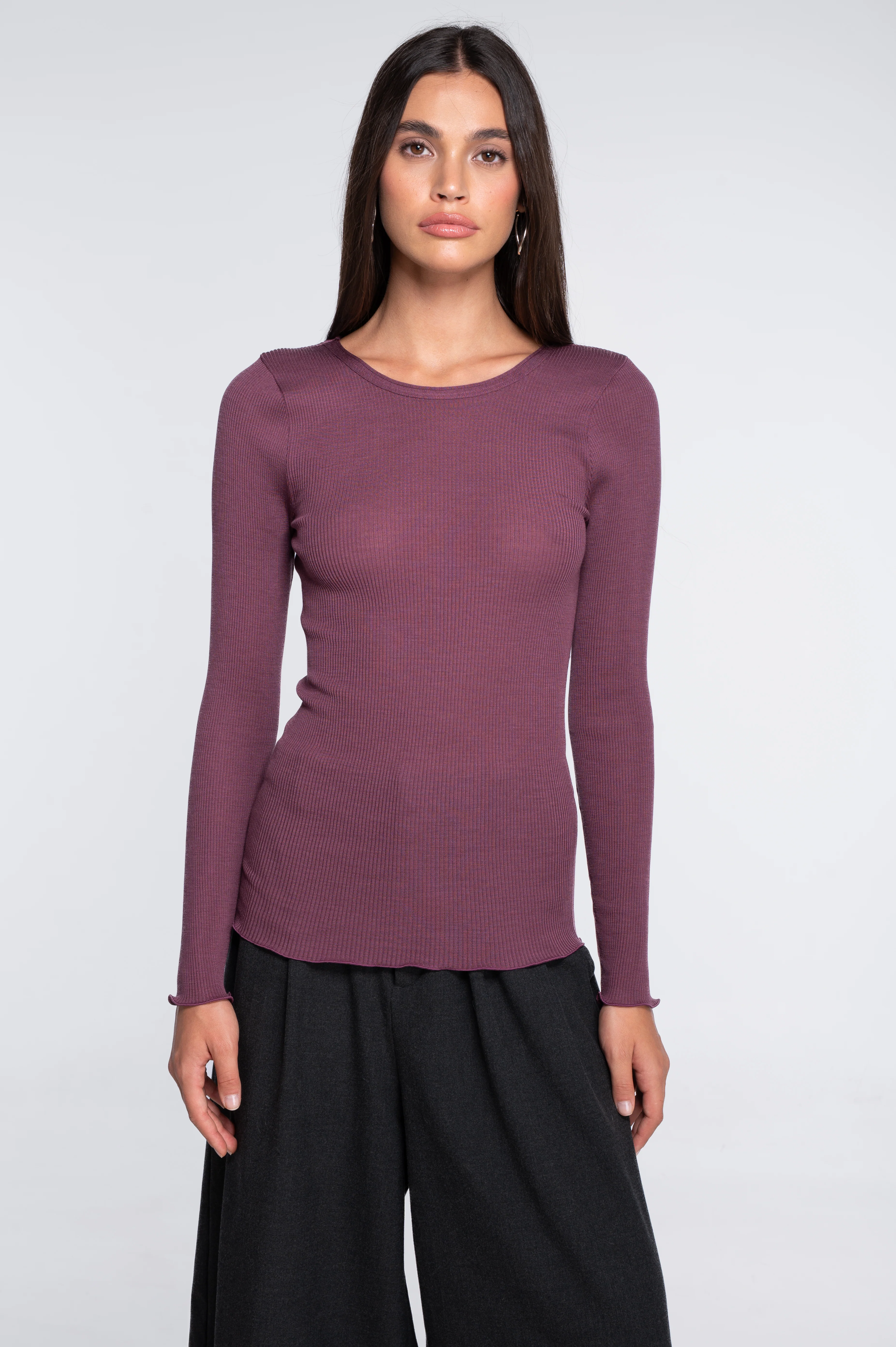 Wool and silk long sleeves roundneck shirt 3446R - Image 49