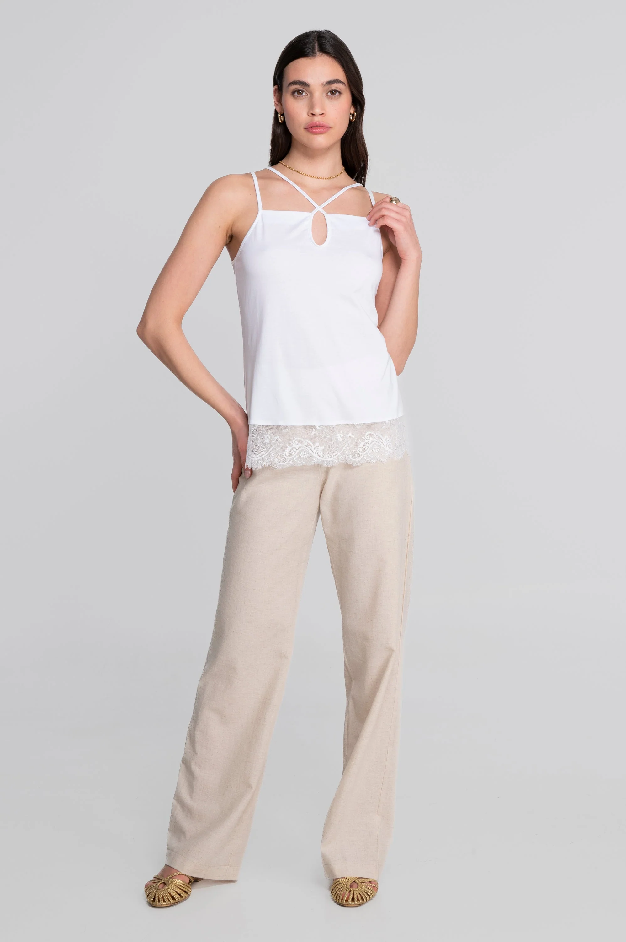Camisole top in jersey cotton with chantilly lace 7523 - Image 14