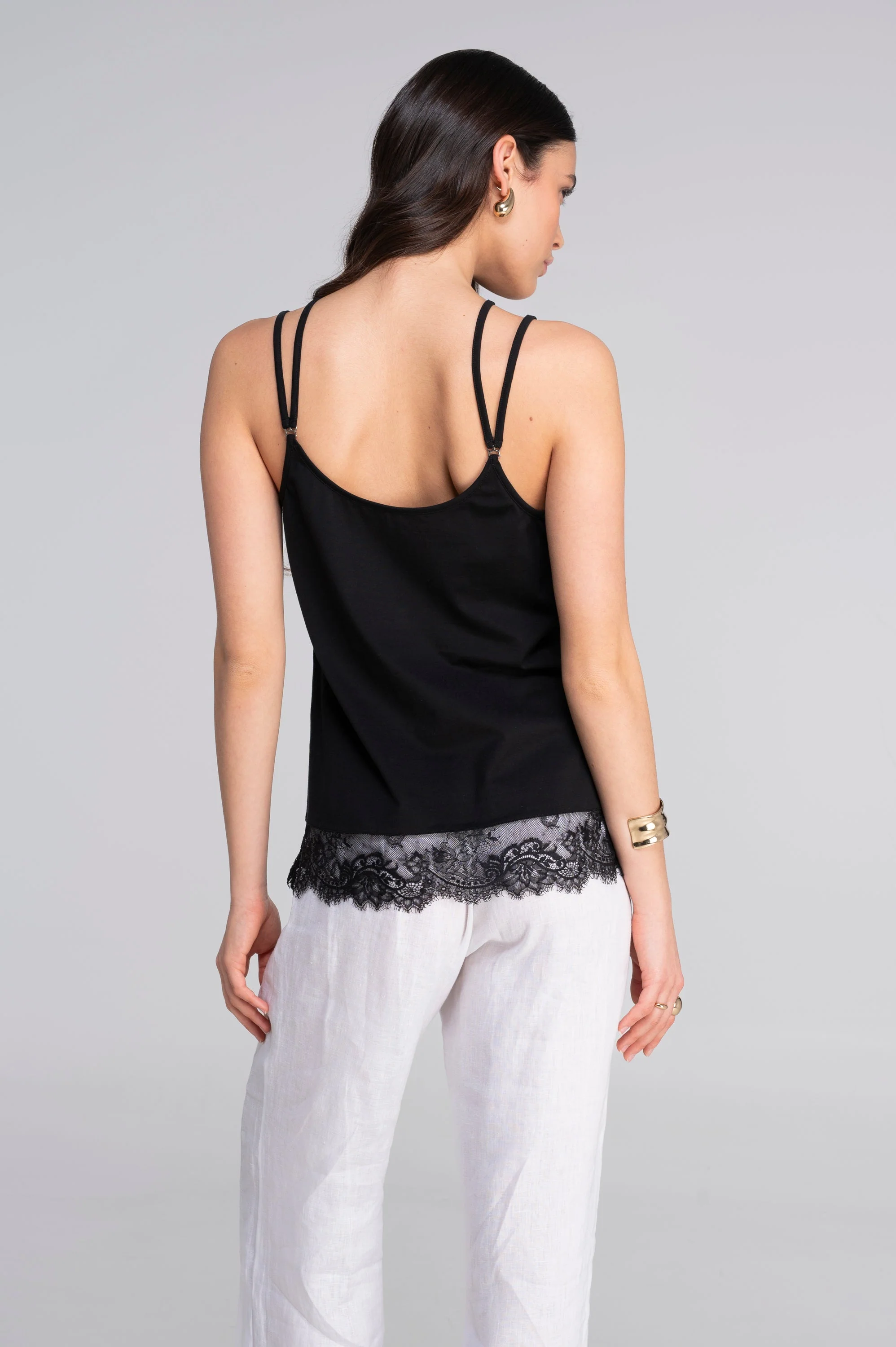 Camisole top in jersey cotton with chantilly lace 7523 - Image 3