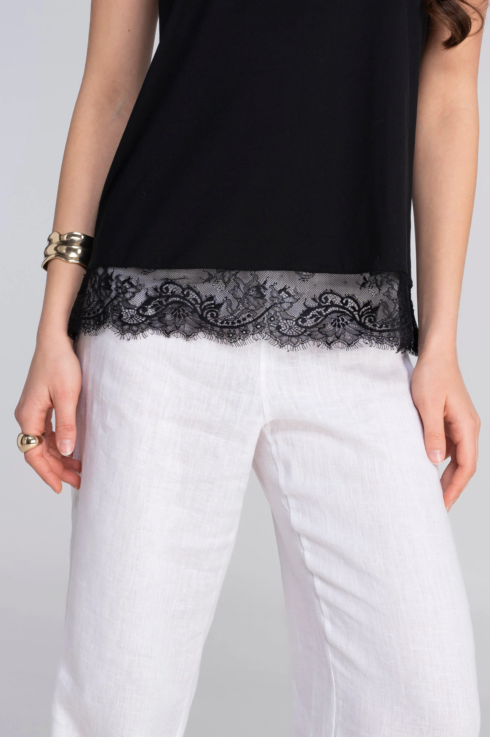 Camisole top in jersey cotton with chantilly lace 7523 - Image 5