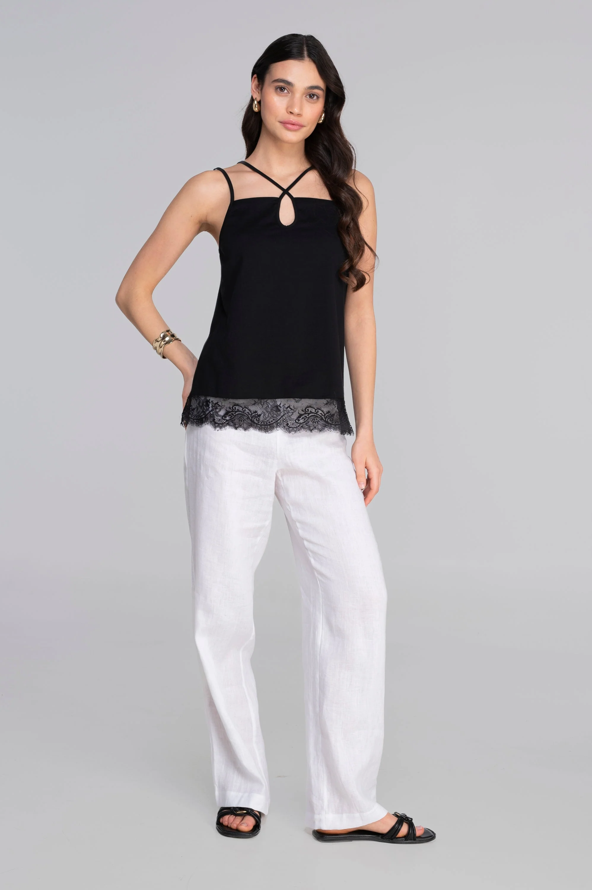 Camisole top in jersey cotton with chantilly lace 7523 - Image 6