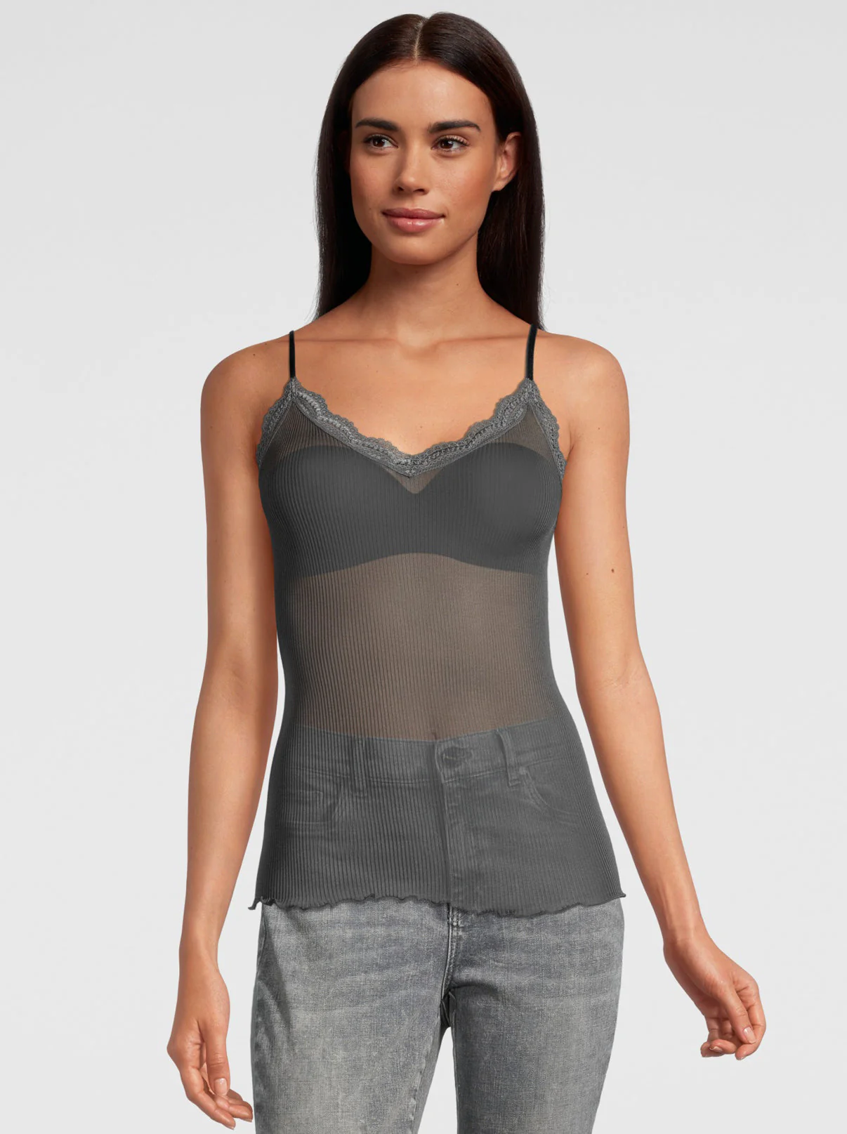 Dentelle de Calais®” Spaghetti Top V-neck in pure silk 9474 - Image 10