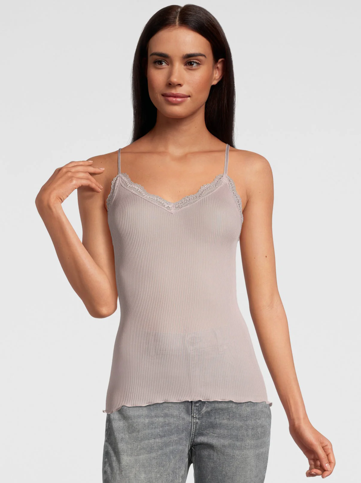 Dentelle de Calais®” Spaghetti Top V-neck in pure silk 9474 - Image 14
