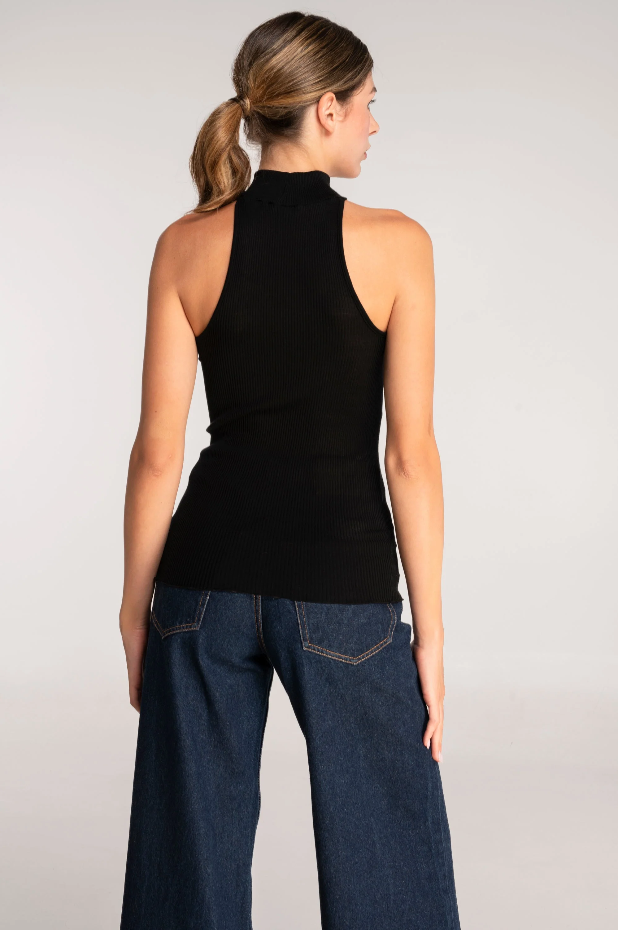 Wool and silk sleeveless mock neck top with cut-outs 7470 - Image 3