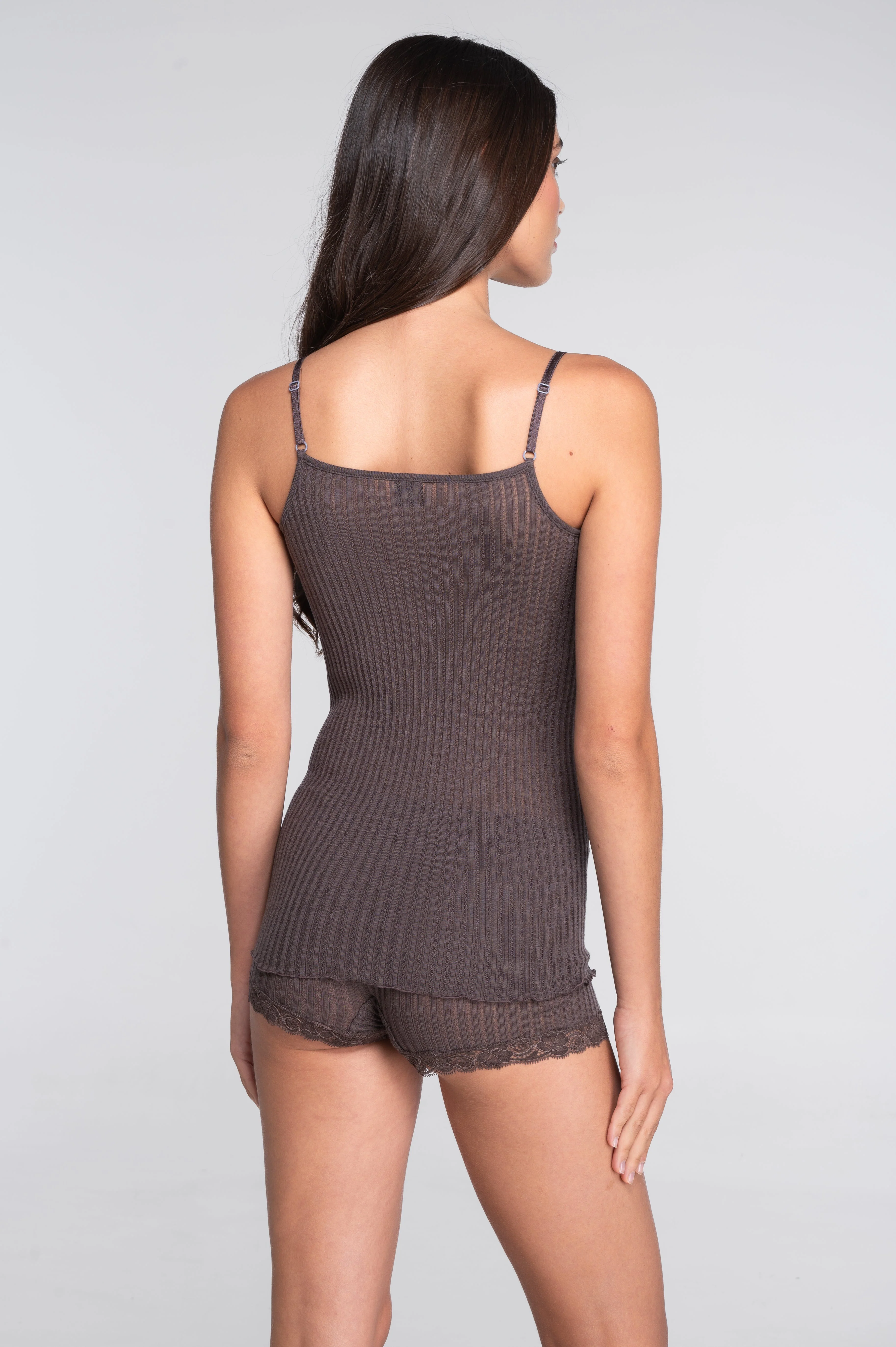 Straight neckline camisole top  in ajouré wool and silk with Leavers lace 7646 - Image 21