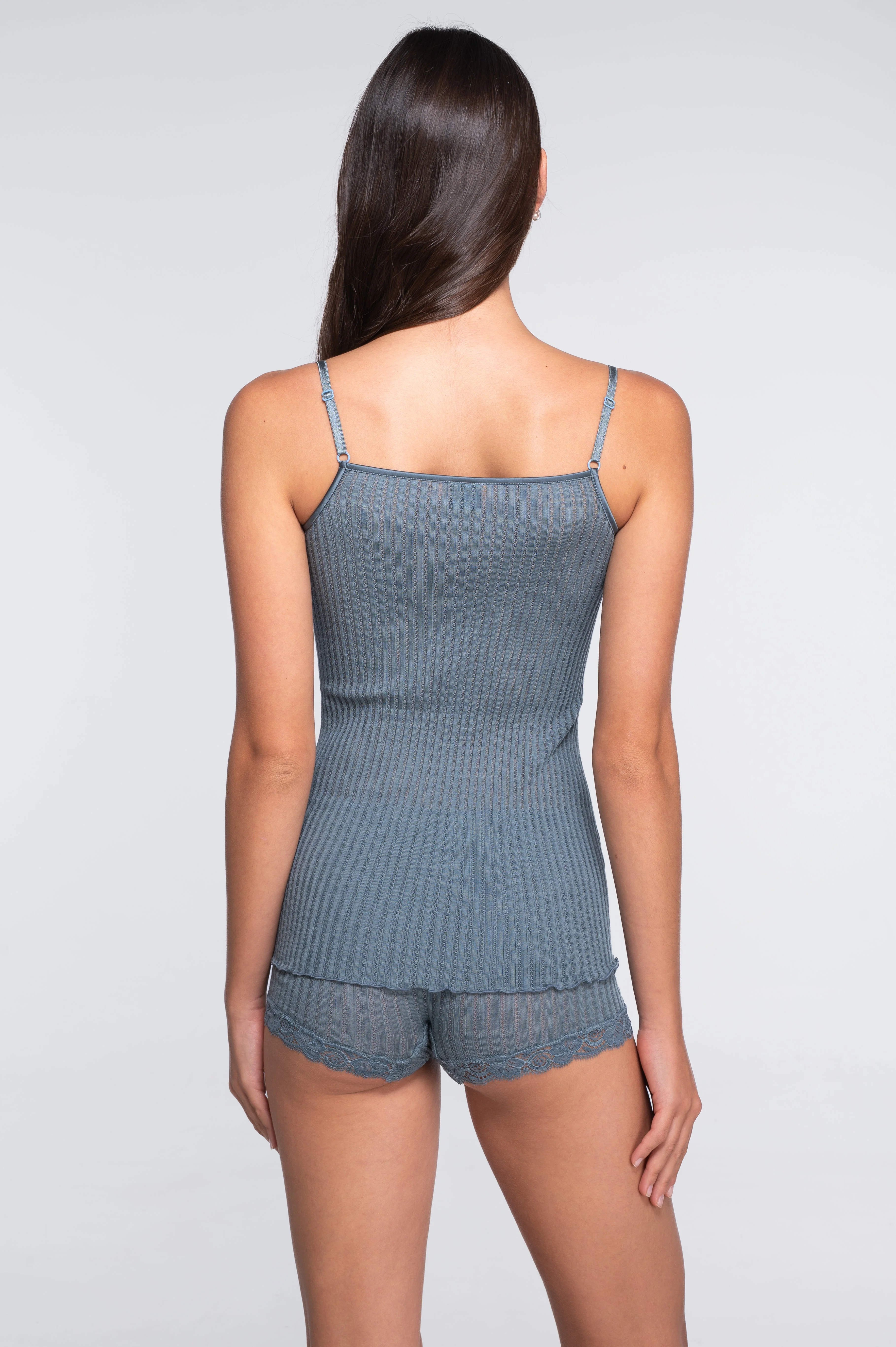 Straight neckline camisole top  in ajouré wool and silk with Leavers lace 7646 - Image 4
