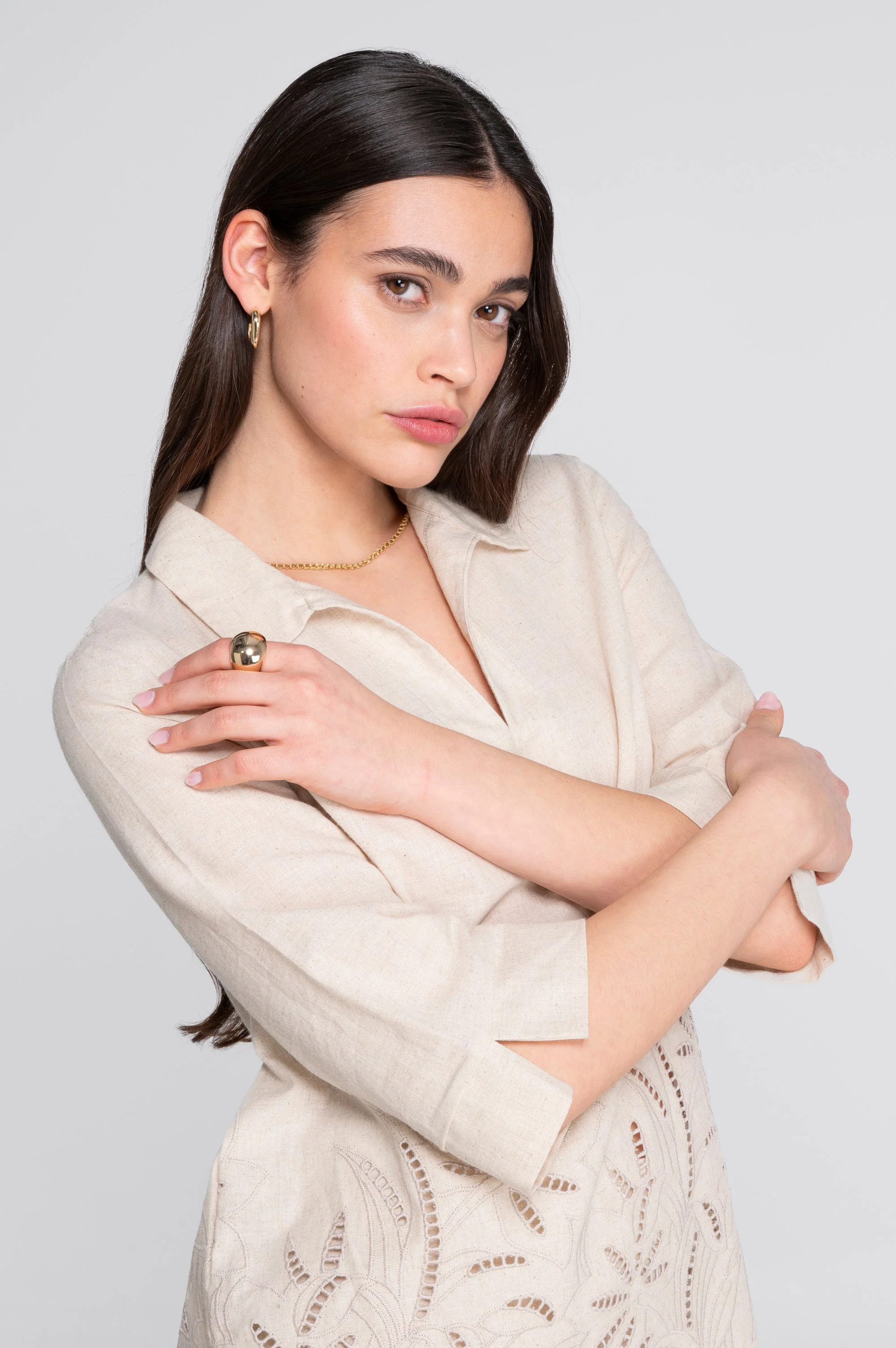 Cotton-linen blouse with foliage embroidery 7534 - Image 3
