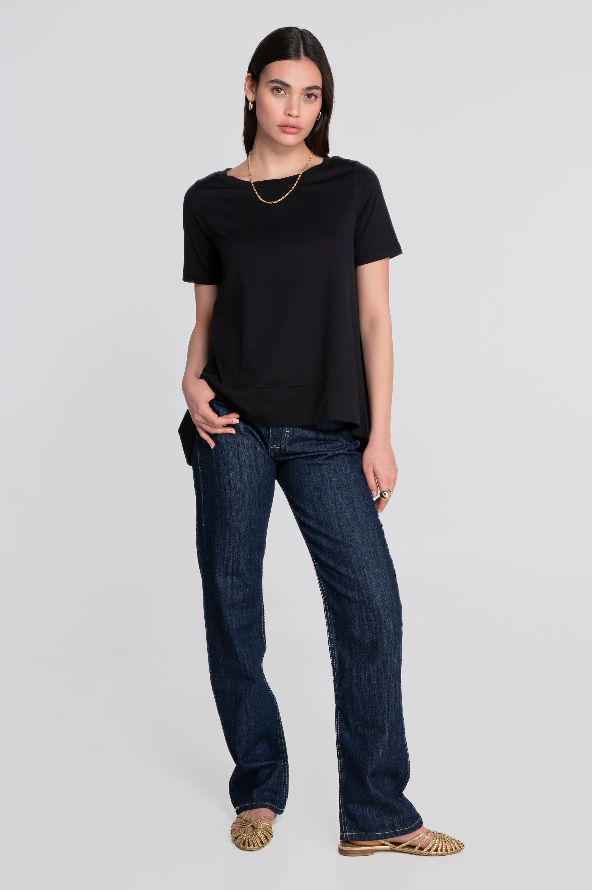 Round neck flared T-shirt in jersey cotton 403 - Image 15