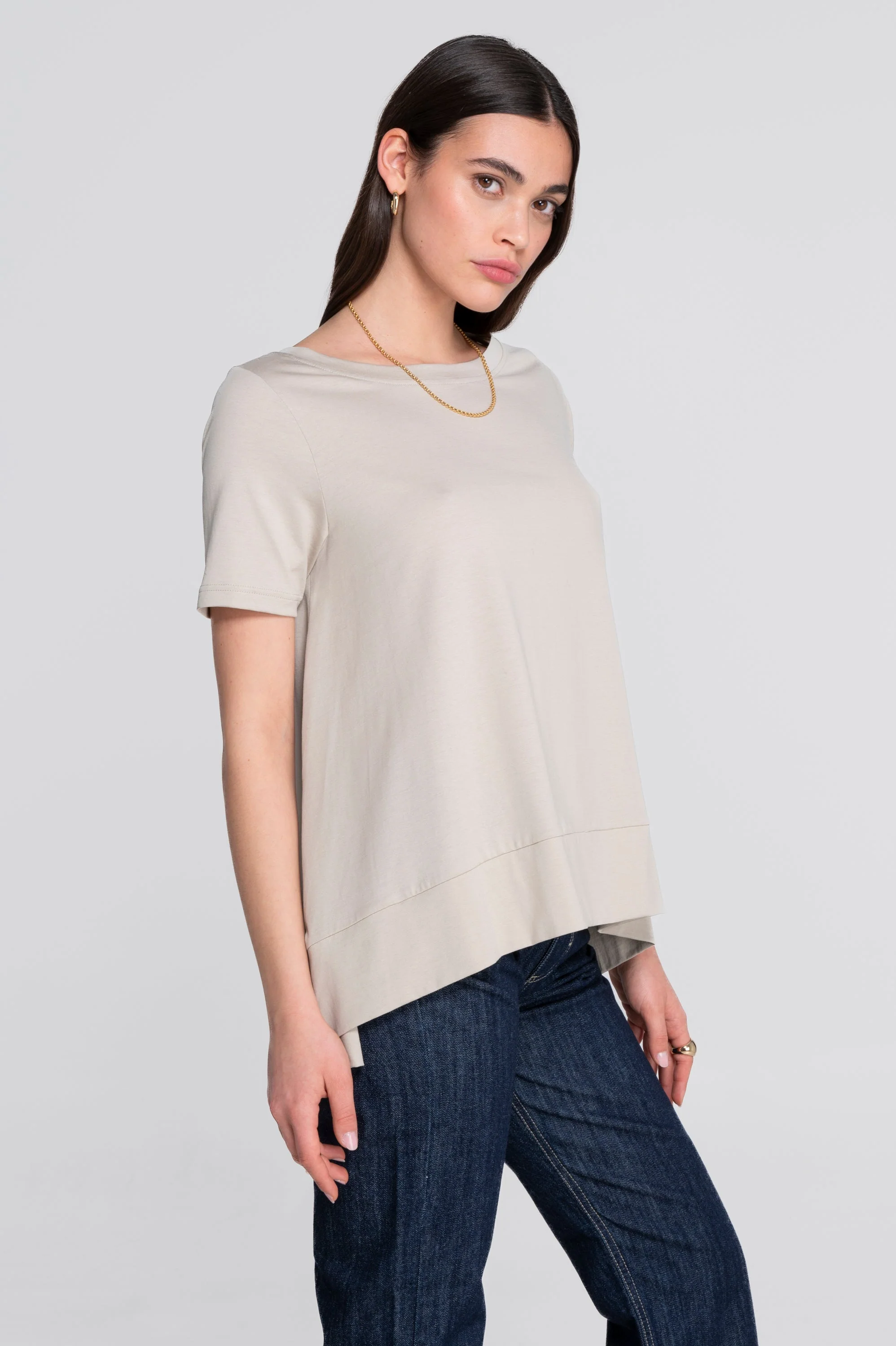 Round neck flared T-shirt in jersey cotton 403 - Image 4