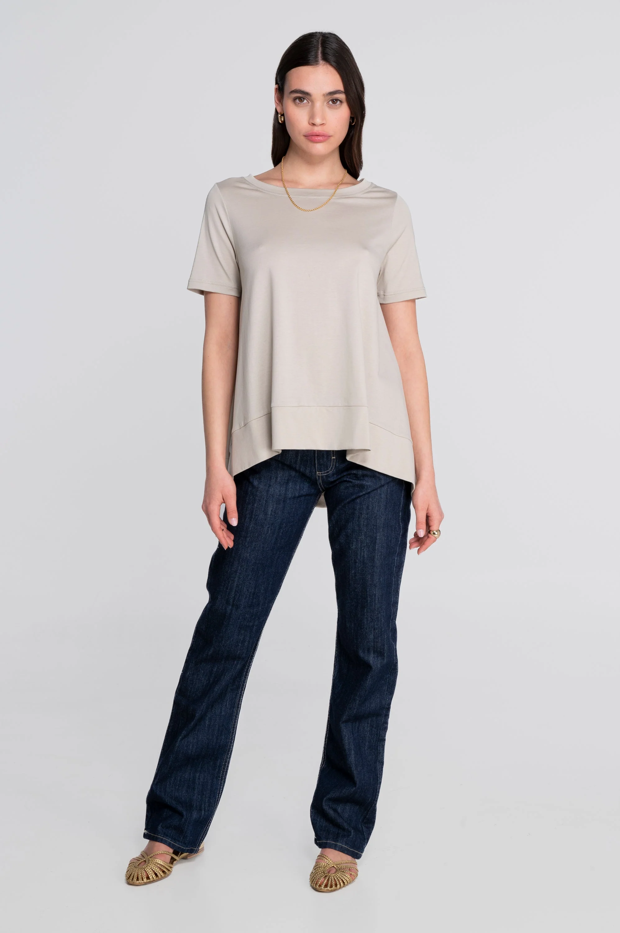 Round neck flared T-shirt in jersey cotton 403 - Image 5