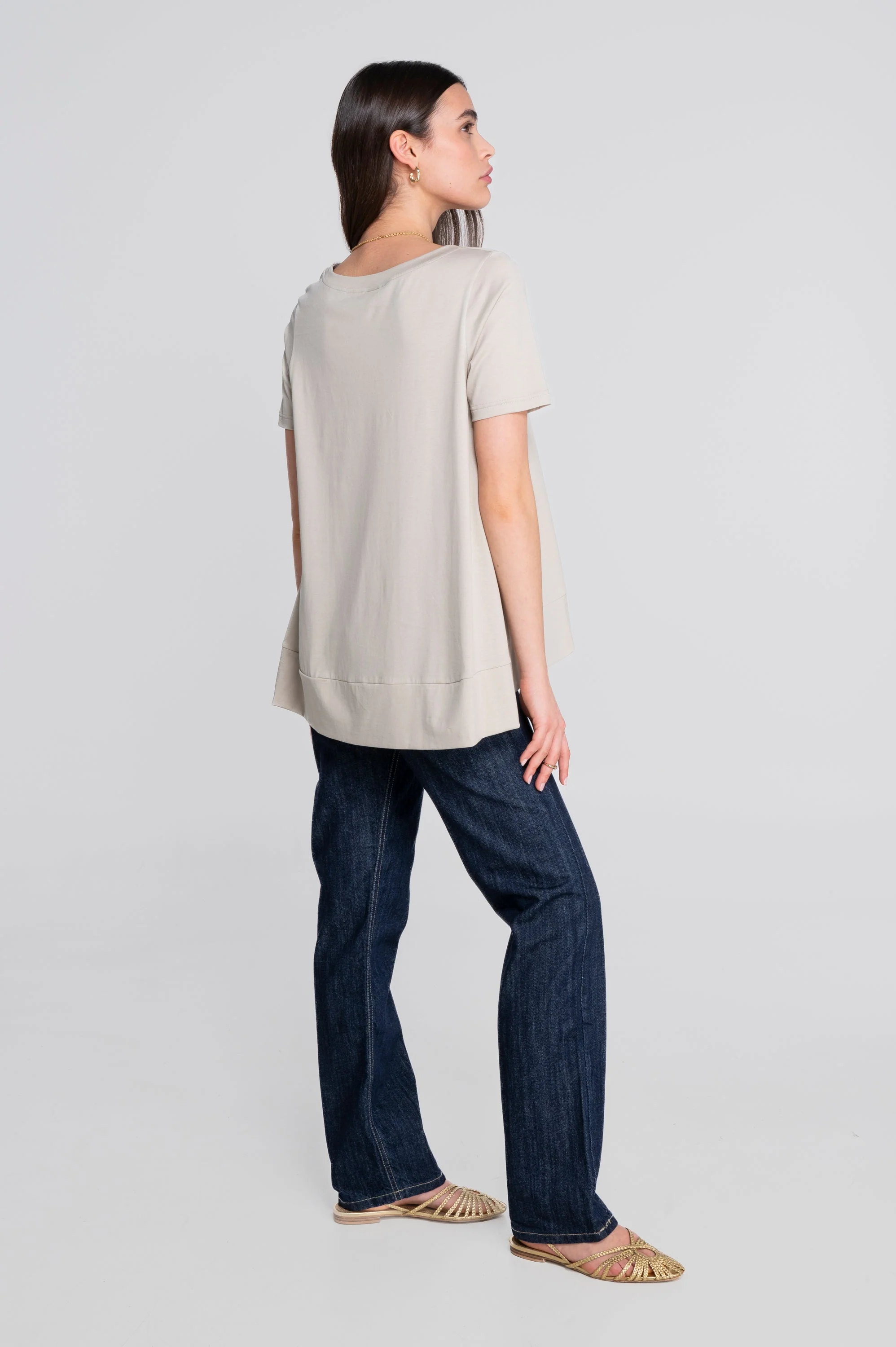Round neck flared T-shirt in jersey cotton 403 - Image 6