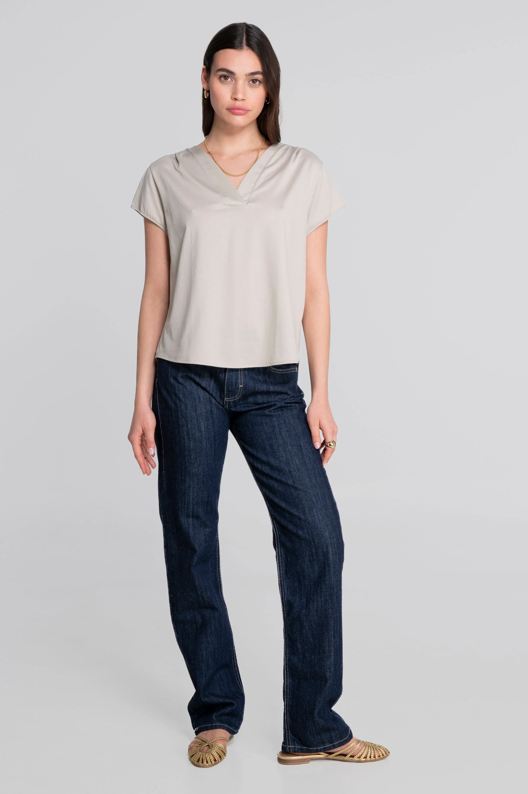 V neck flared T-shirt in jersey cotton 407 - Image 16