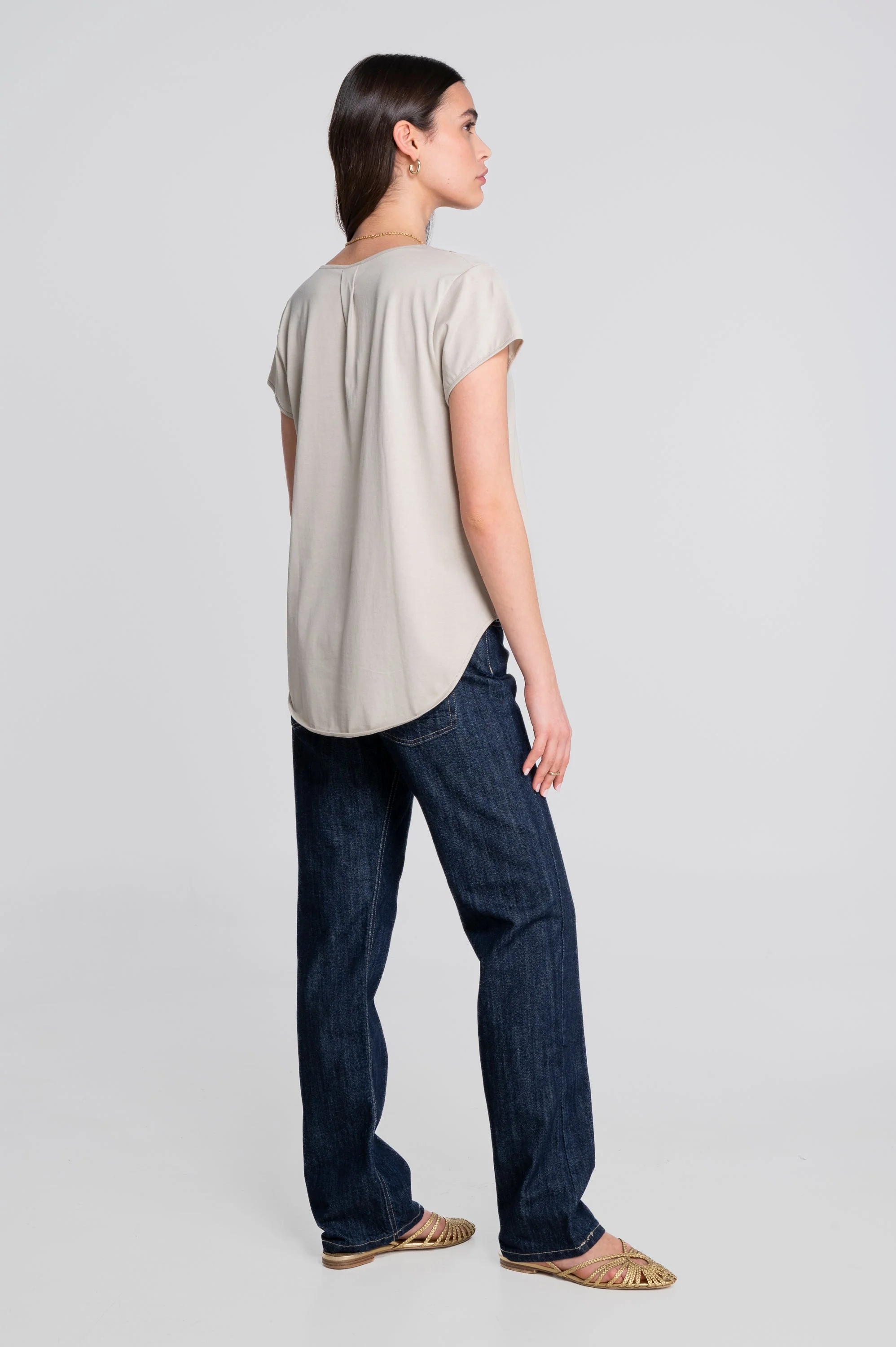 V neck flared T-shirt in jersey cotton 407 - Image 17