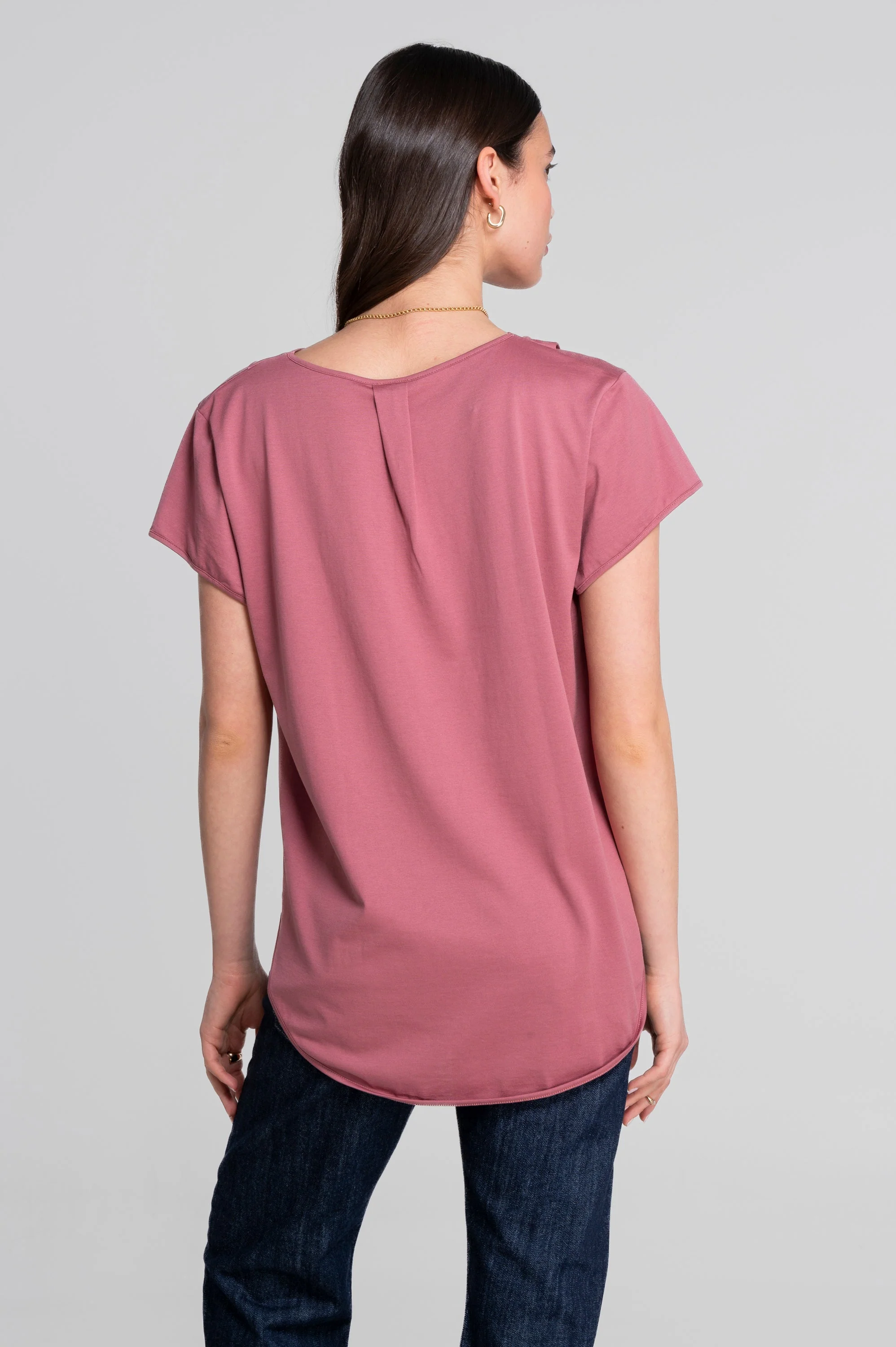 V neck flared T-shirt in jersey cotton 407 - Image 2