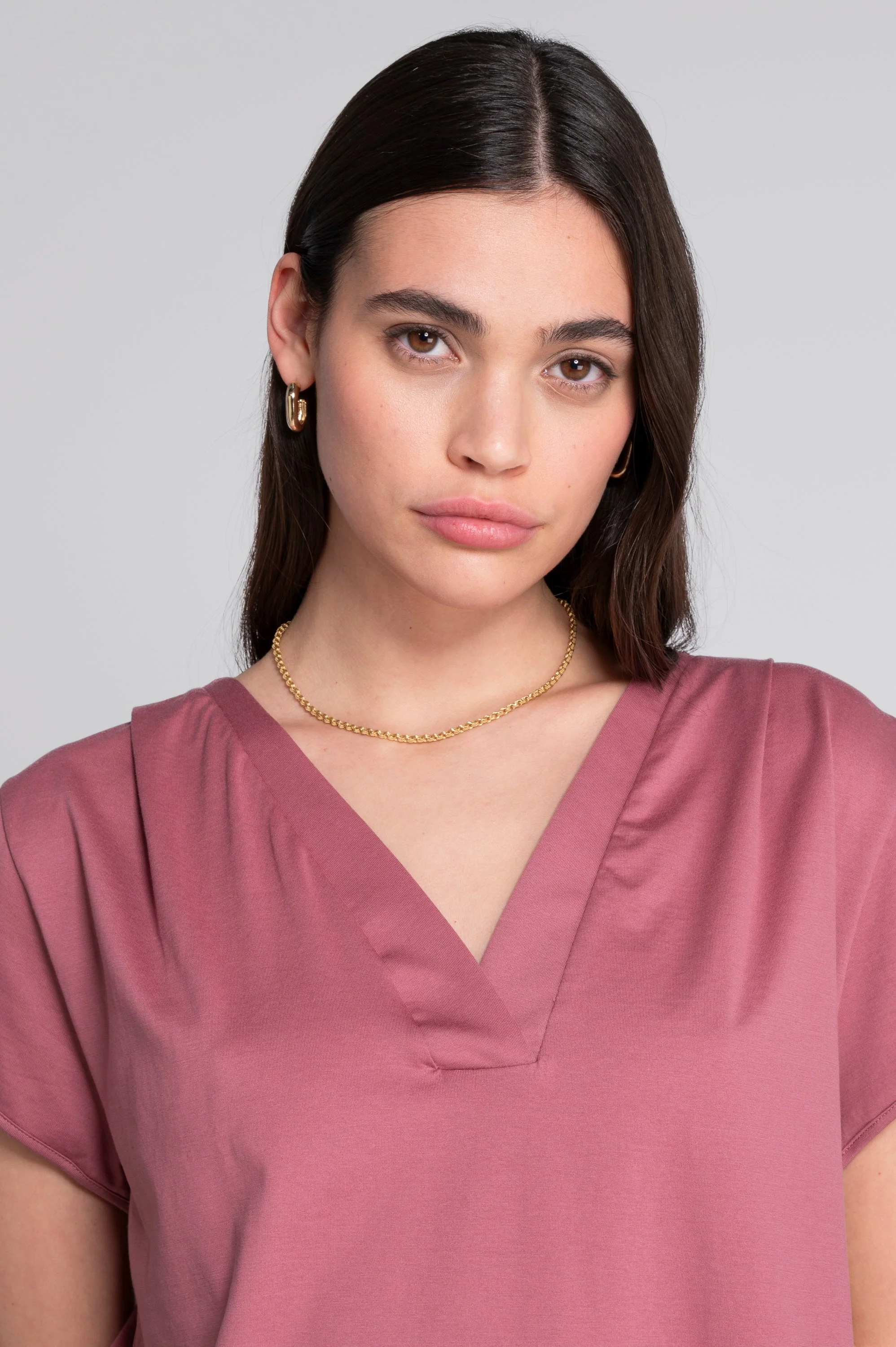 V neck flared T-shirt in jersey cotton 407 - Image 3