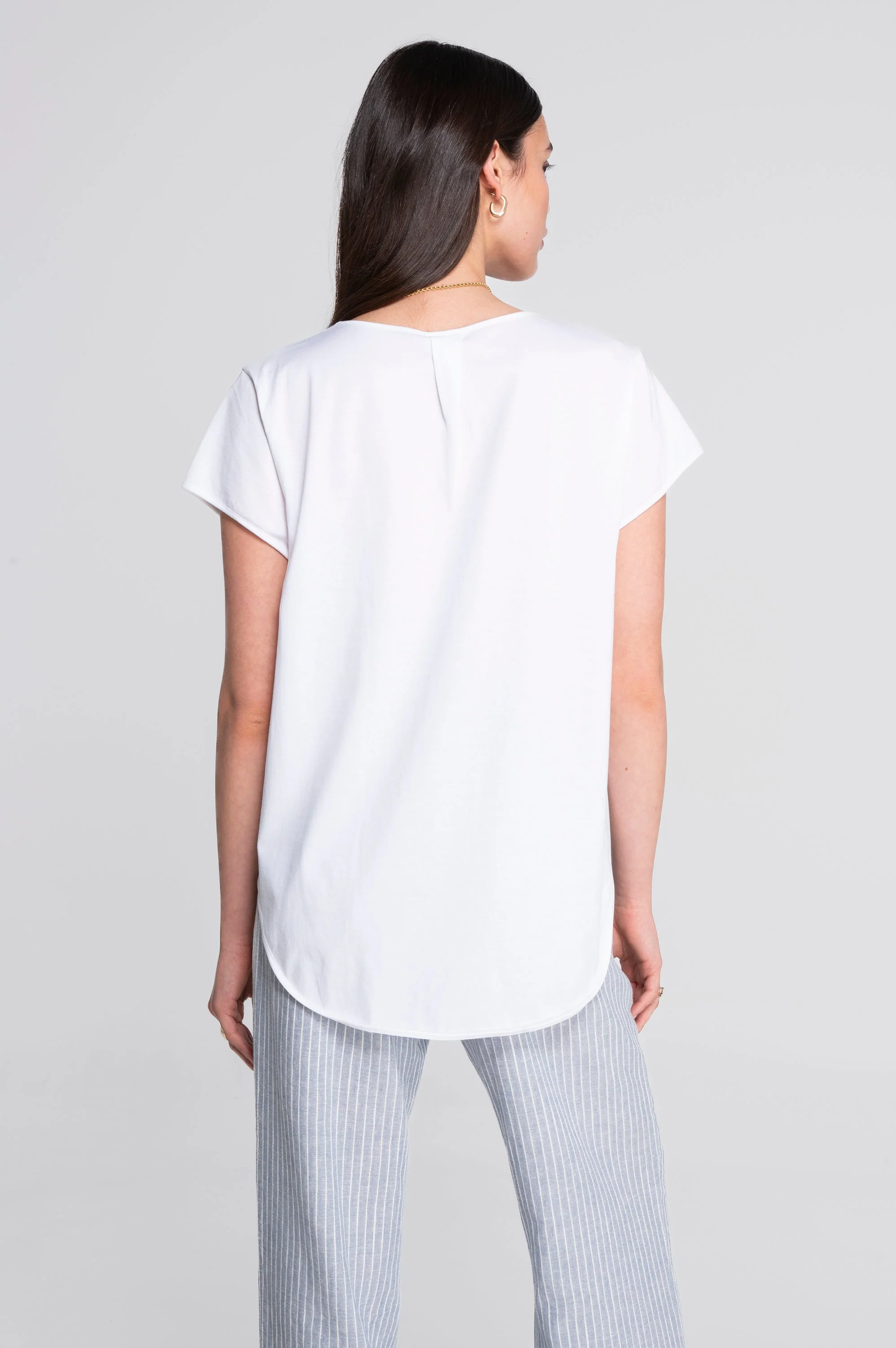 V neck flared T-shirt in jersey cotton 407 - Image 7