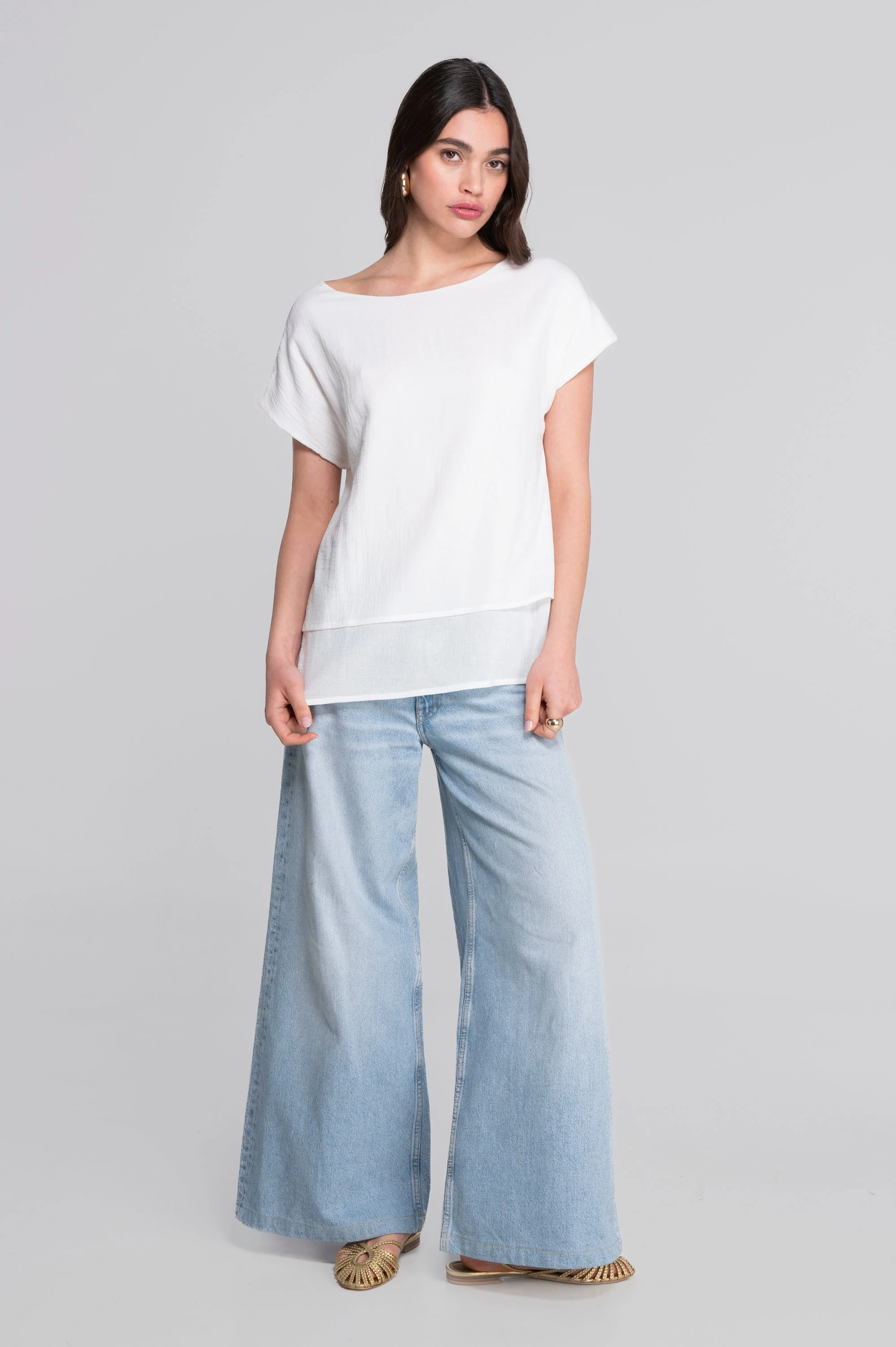 Layered cotton crêpe T-shirt 7541 - Image 6