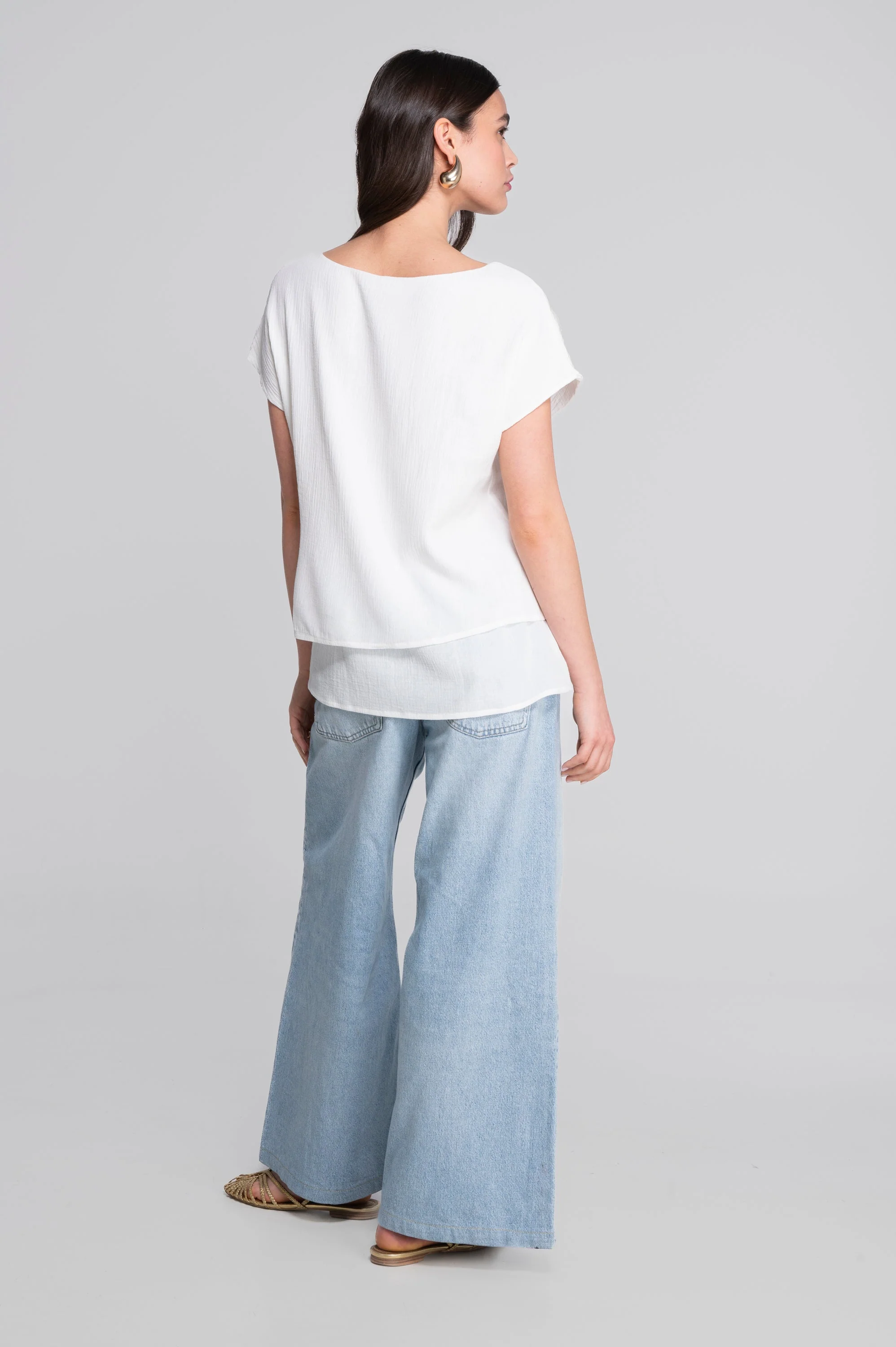 Layered cotton crêpe T-shirt 7541 - Image 7