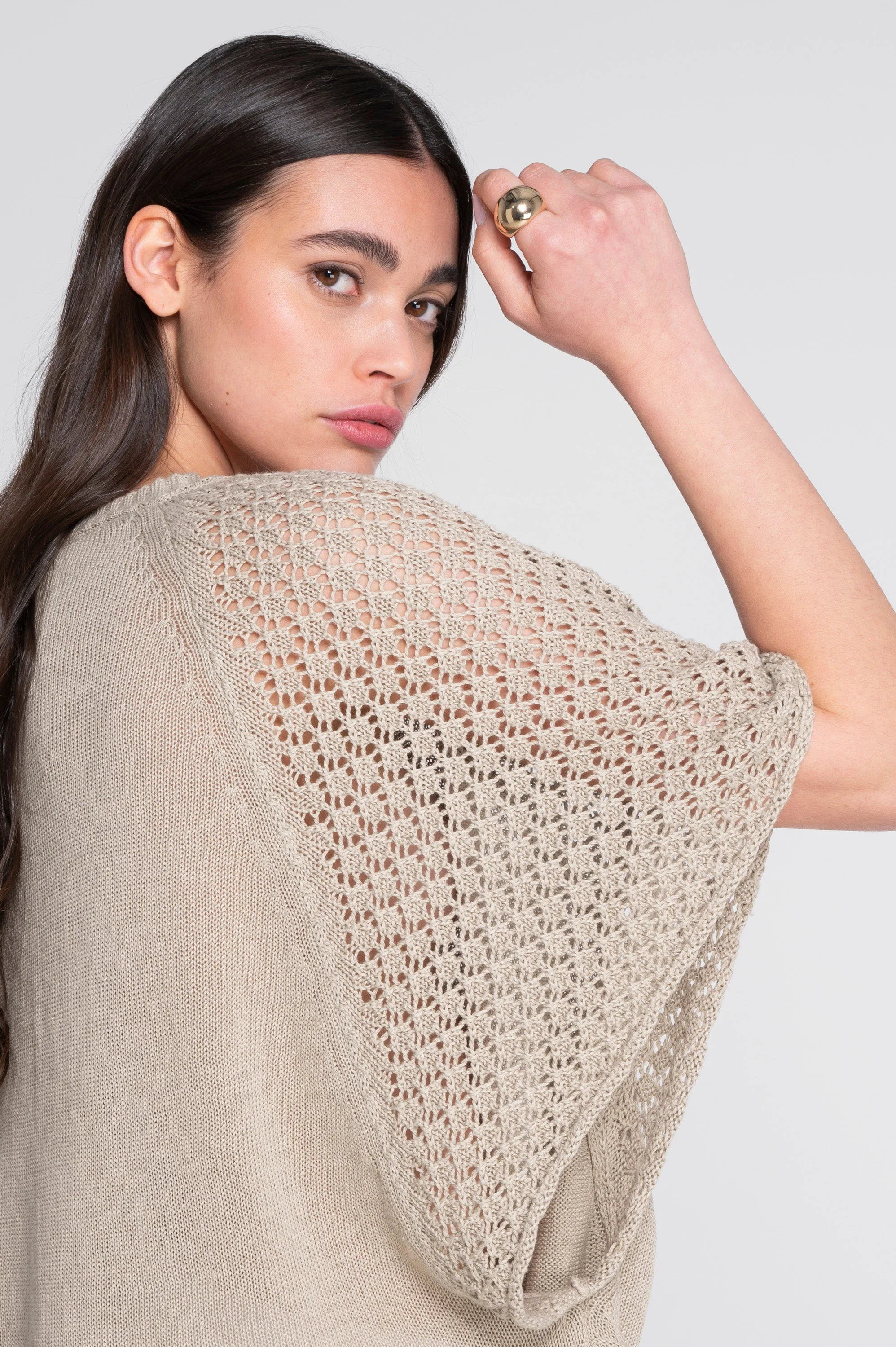 Cotton tricot blouse with batwing raglan sleeves 7574 - Image 3
