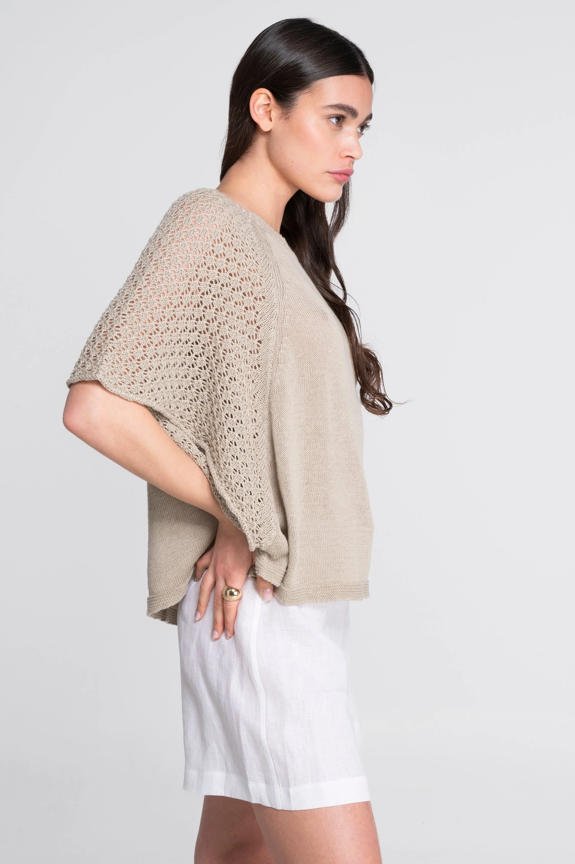 Cotton tricot blouse with batwing raglan sleeves 7574 - Image 5