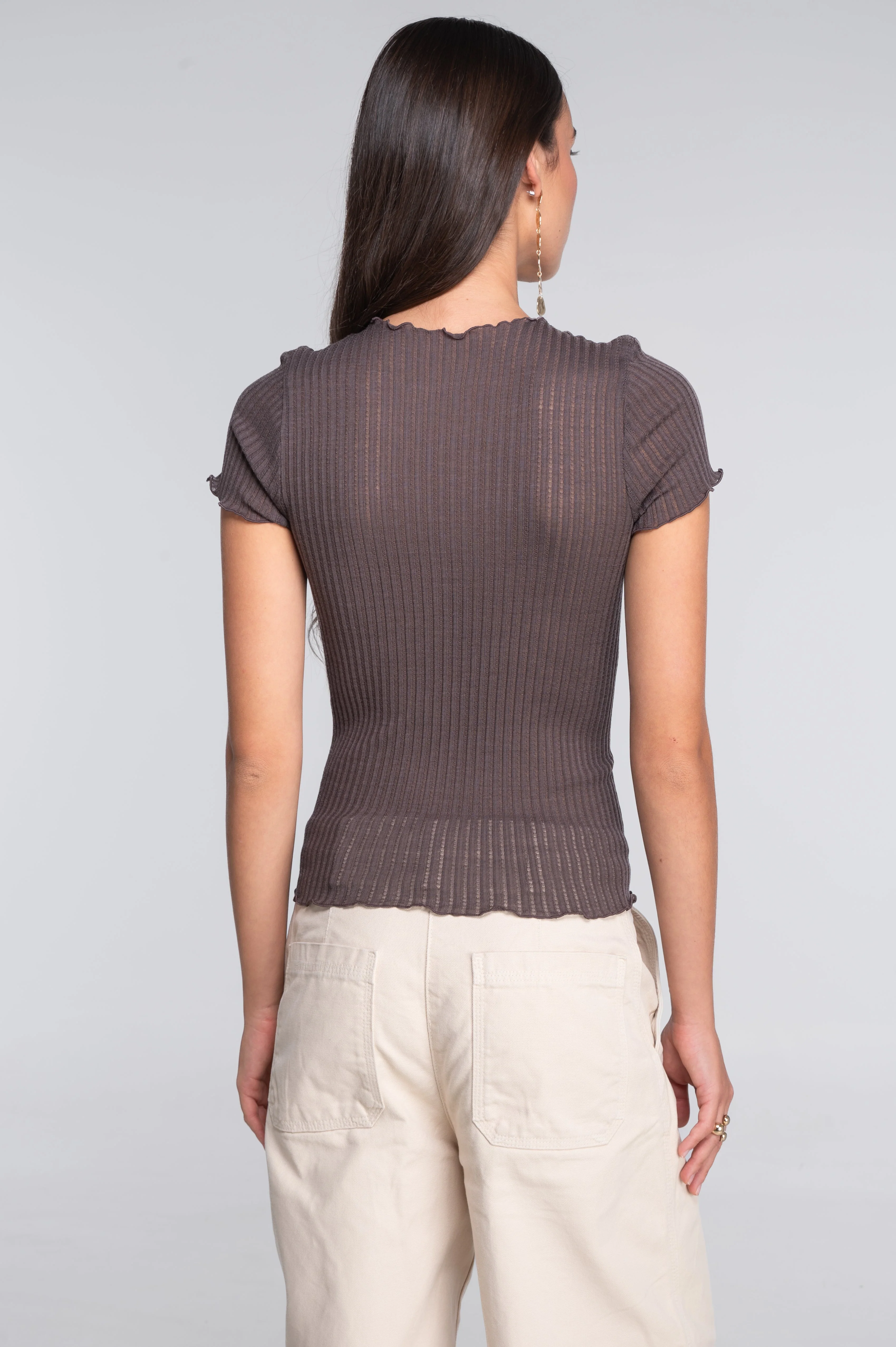 Short sleeves roundneck top in ajouré wool and silk 7493 - Image 14