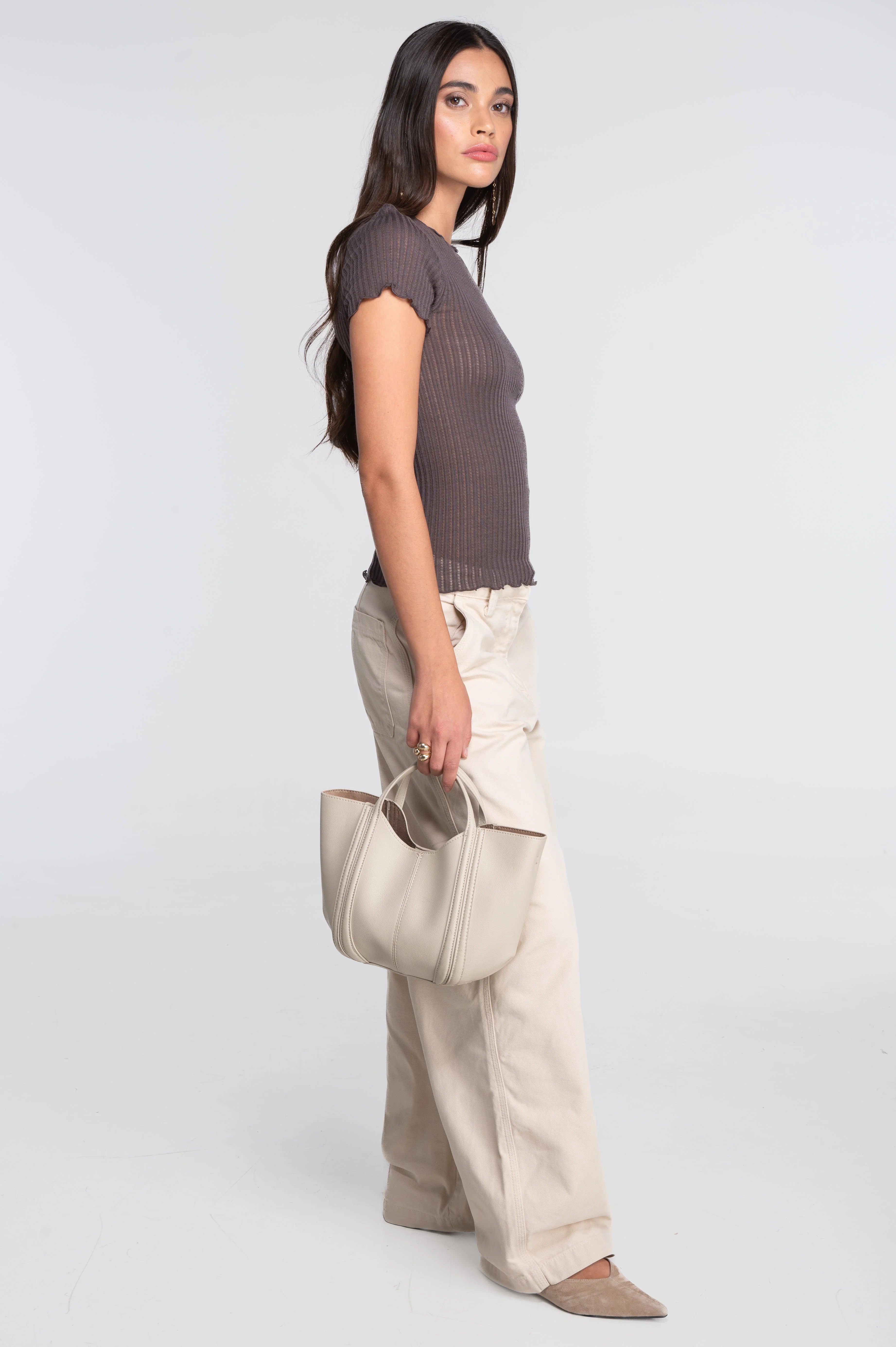 Short sleeves roundneck top in ajouré wool and silk 7493 - Image 17