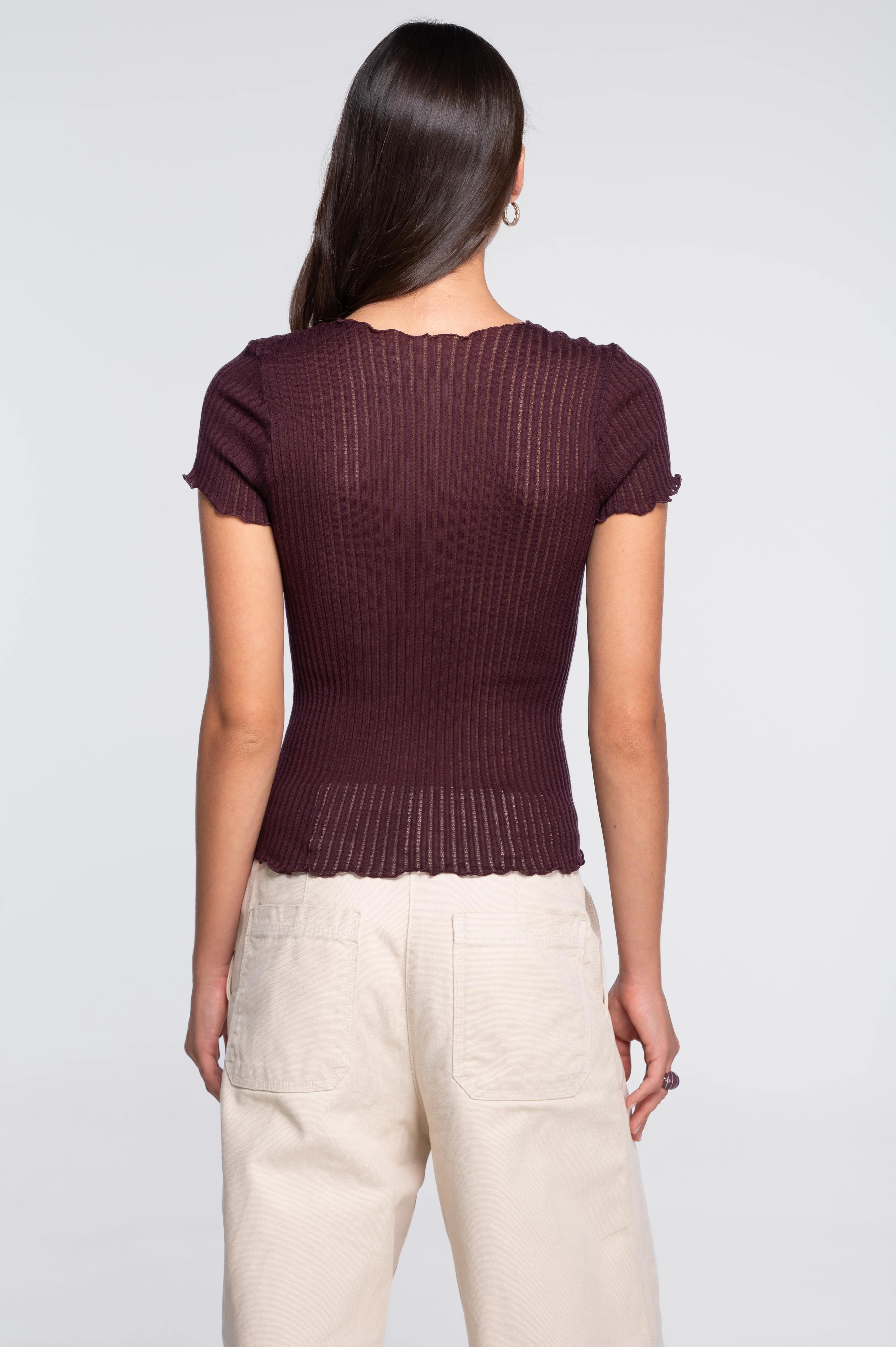 Short sleeves roundneck top in ajouré wool and silk 7493 - Image 20