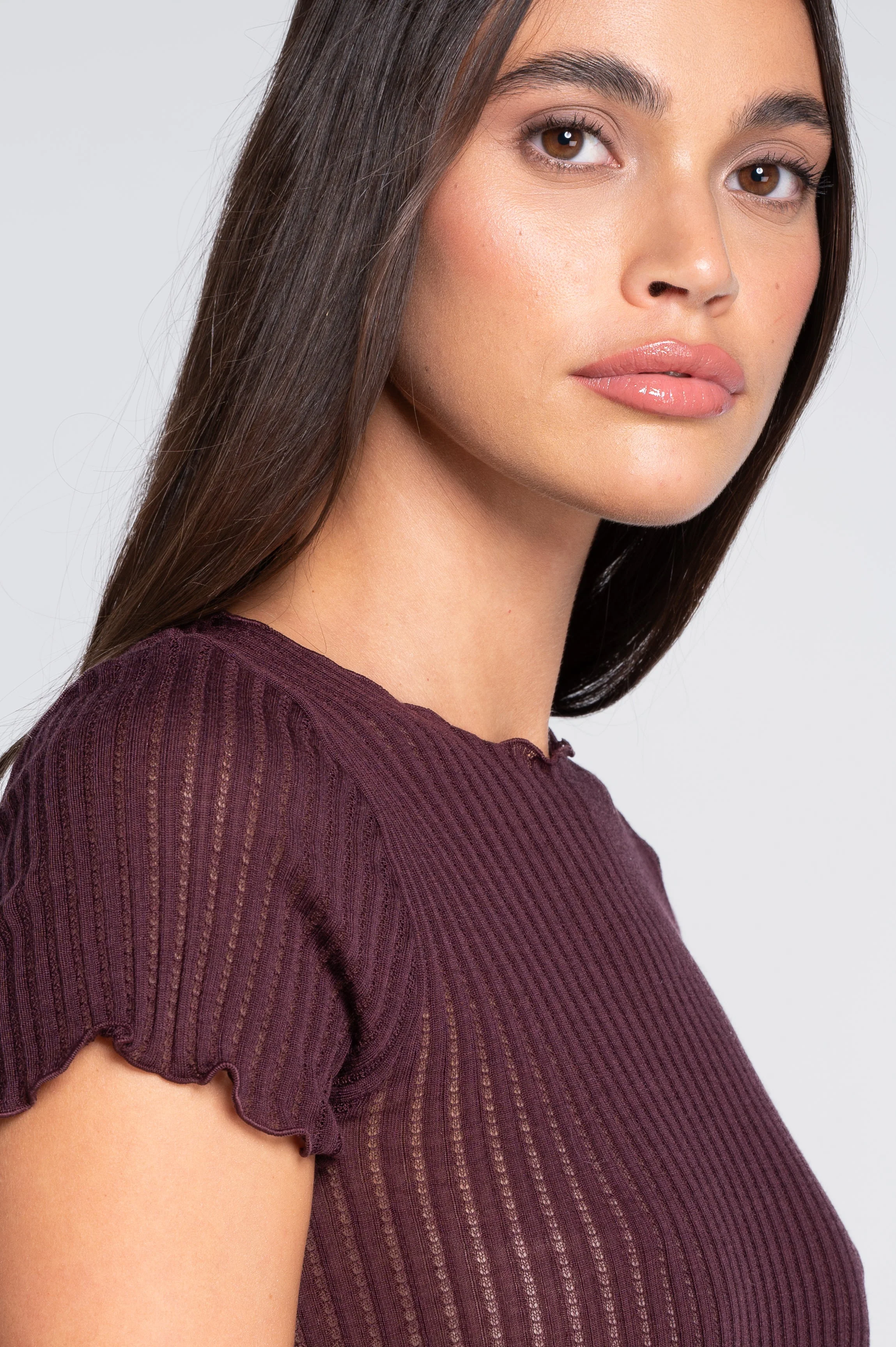 Short sleeves roundneck top in ajouré wool and silk 7493 - Image 21