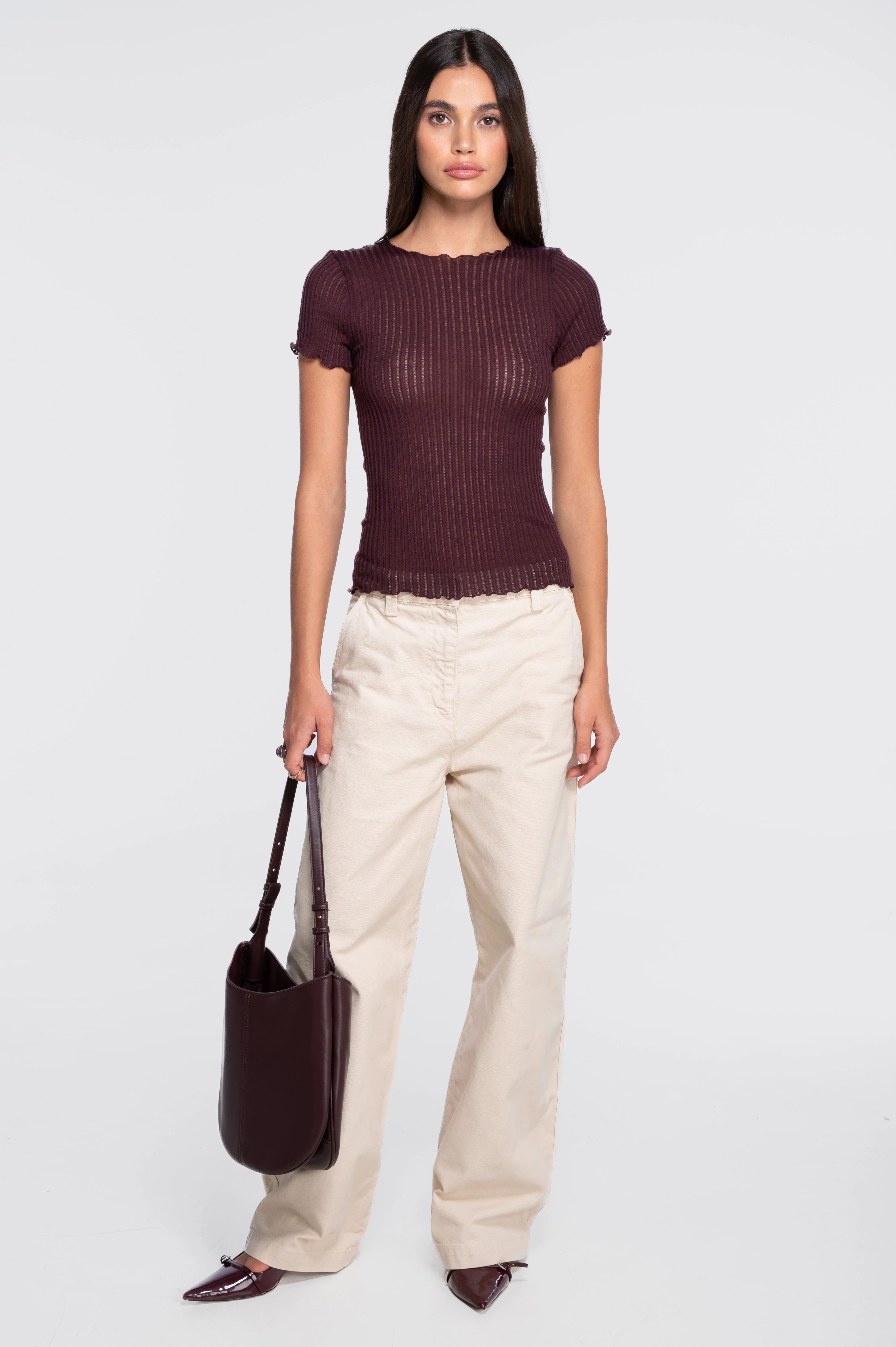 Short sleeves roundneck top in ajouré wool and silk 7493 - Image 22
